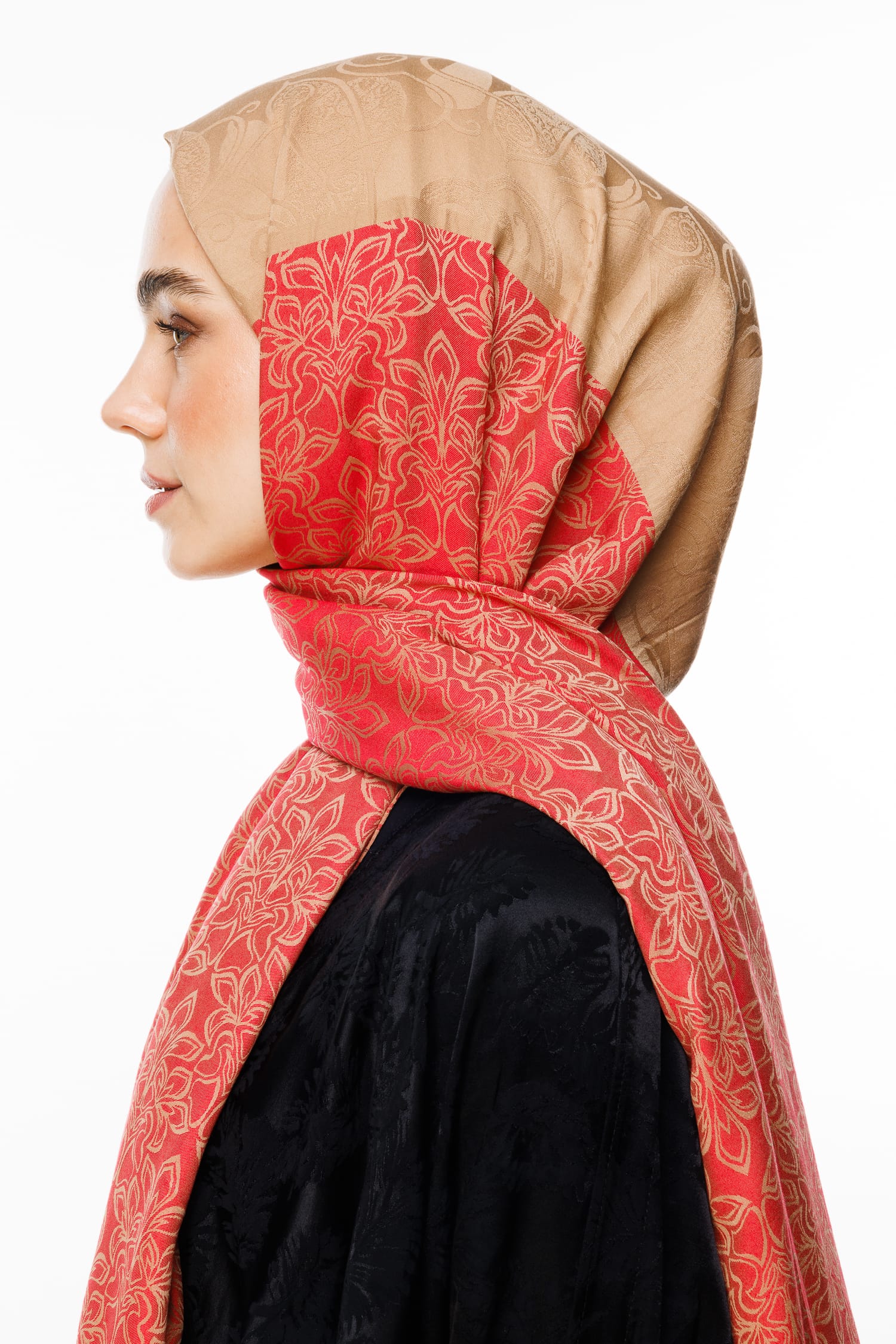 Nora-Pattern Reversible Shawl - Mink-Red