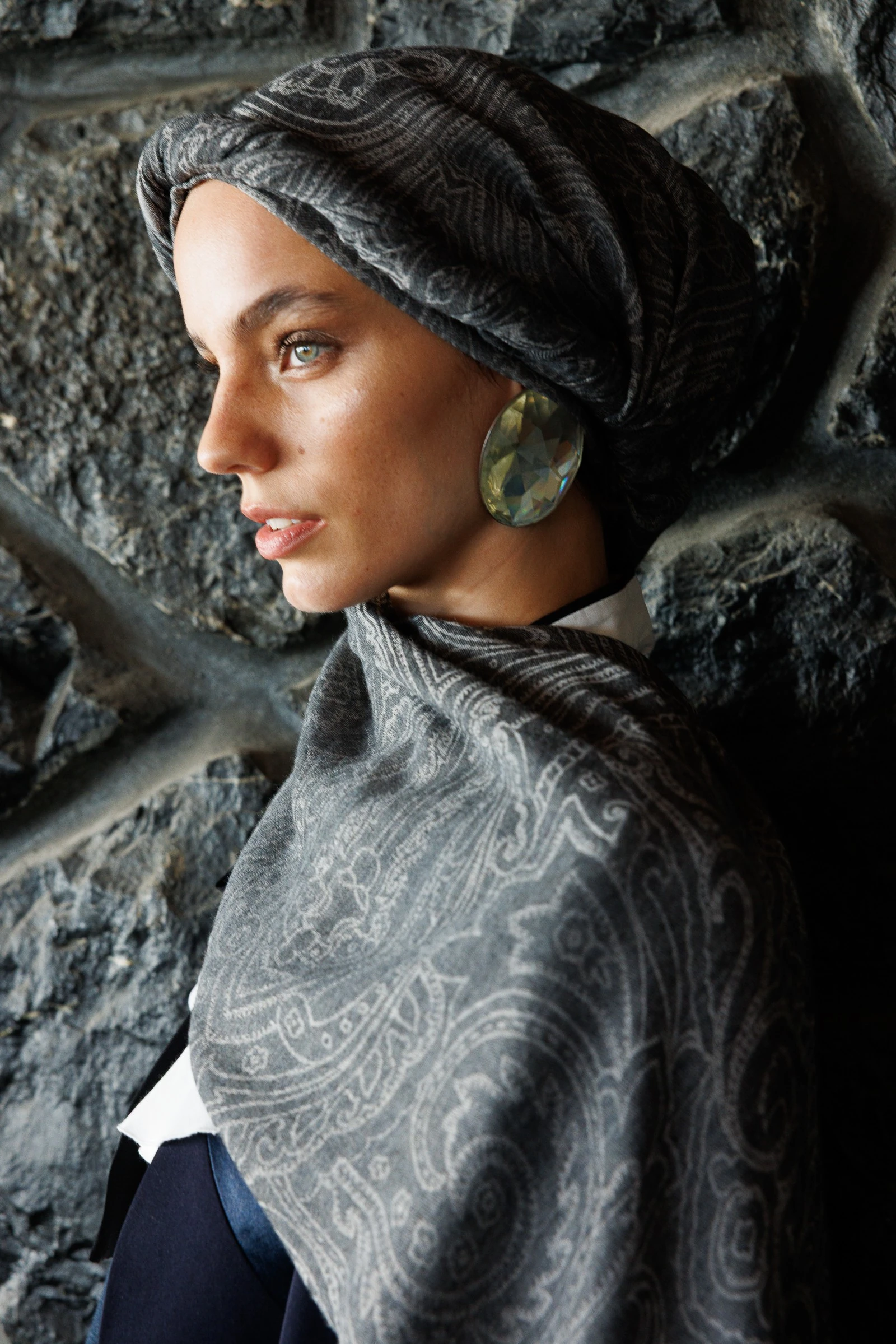 Toptan Rumi Desen Yün Kaşmir Şal - Siyah