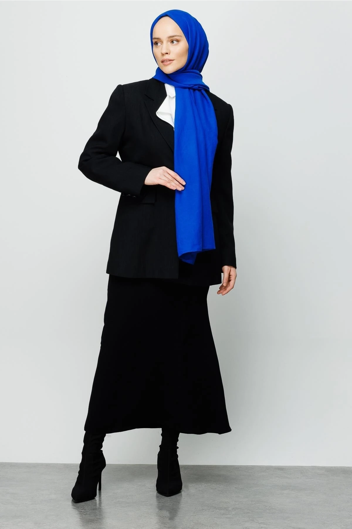 Toptan Pamuk Kraş Şal - Saks Mavi