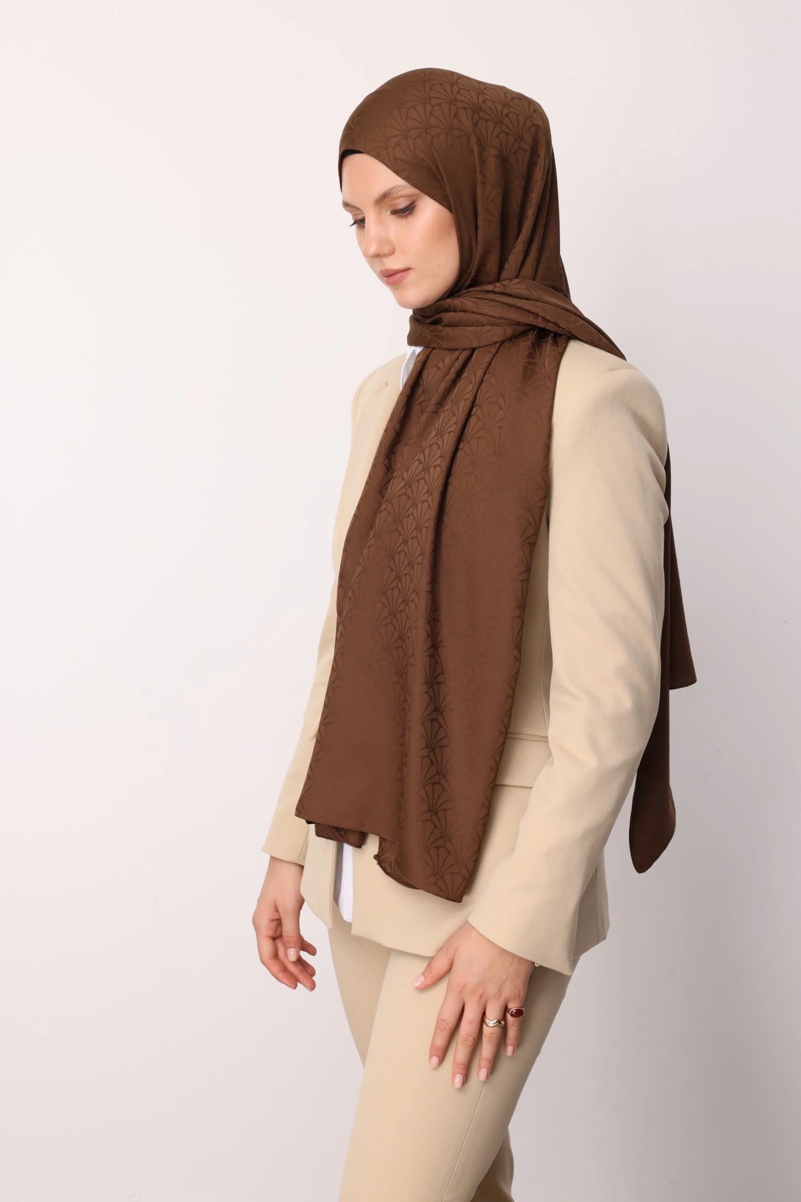 Lotus Pattern Silk Jacquard Shawl - Bitter