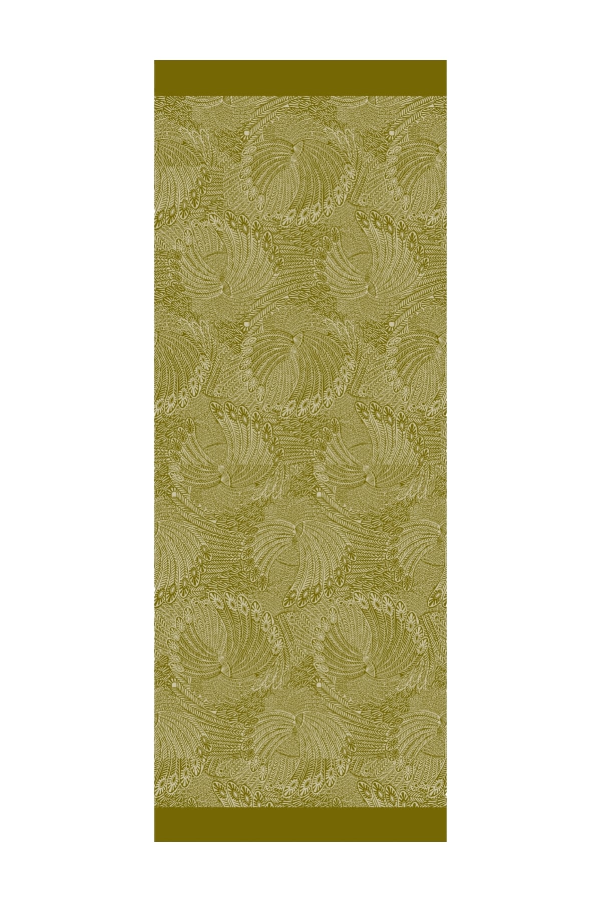 Toptan Mayra Desen Çift Taraflı Şal - Yağ Yeşili-Ekru