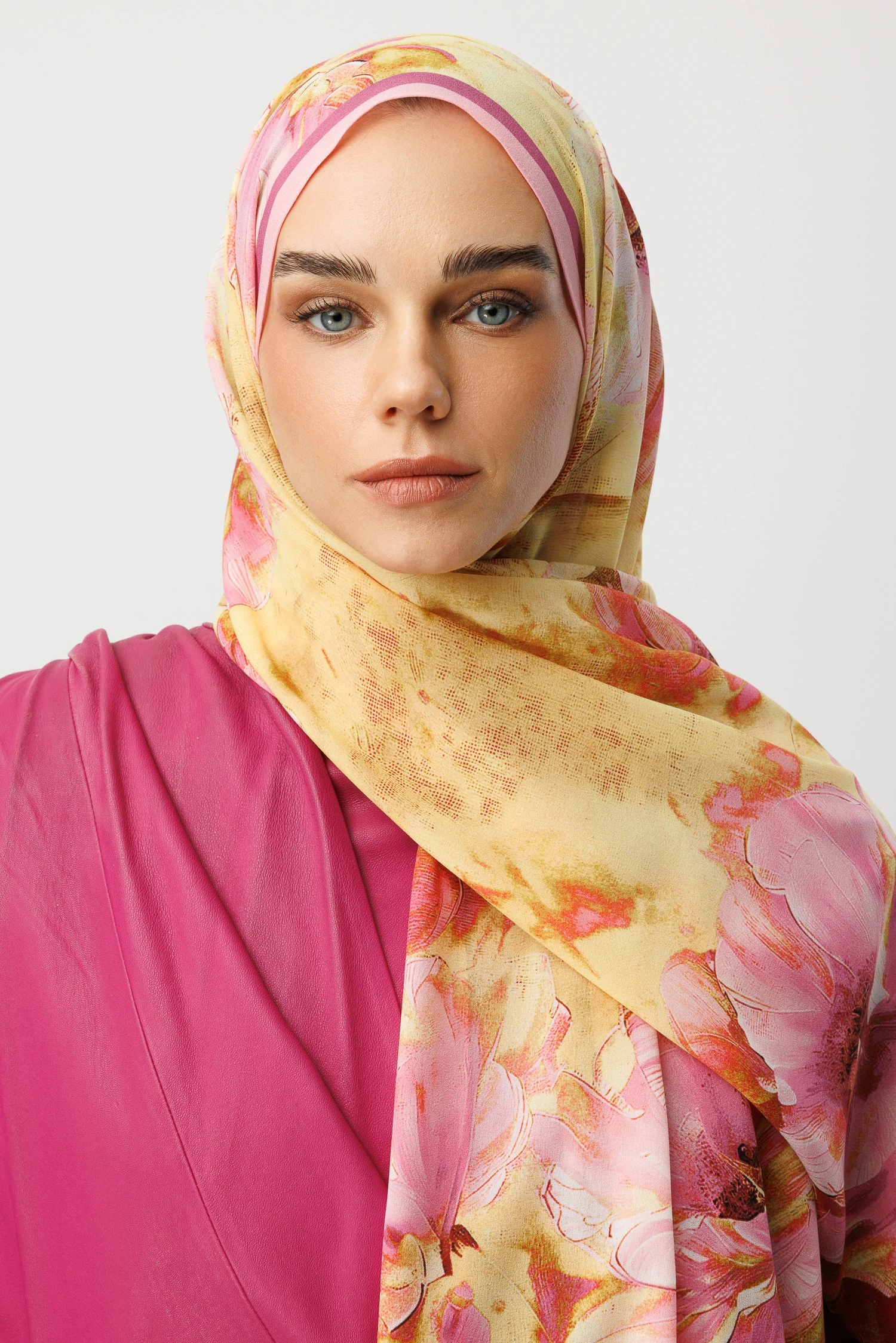 Toptan Rose Desen Hebei İpek Şal - Pembe