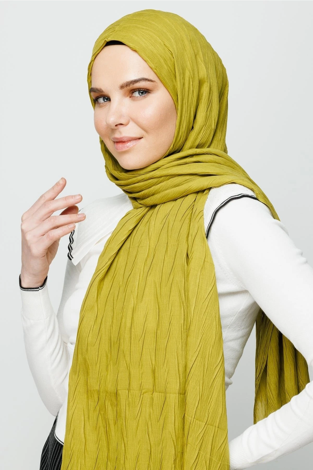 Toptan Piliseli Bambu Şal - Zeytin Yeşili