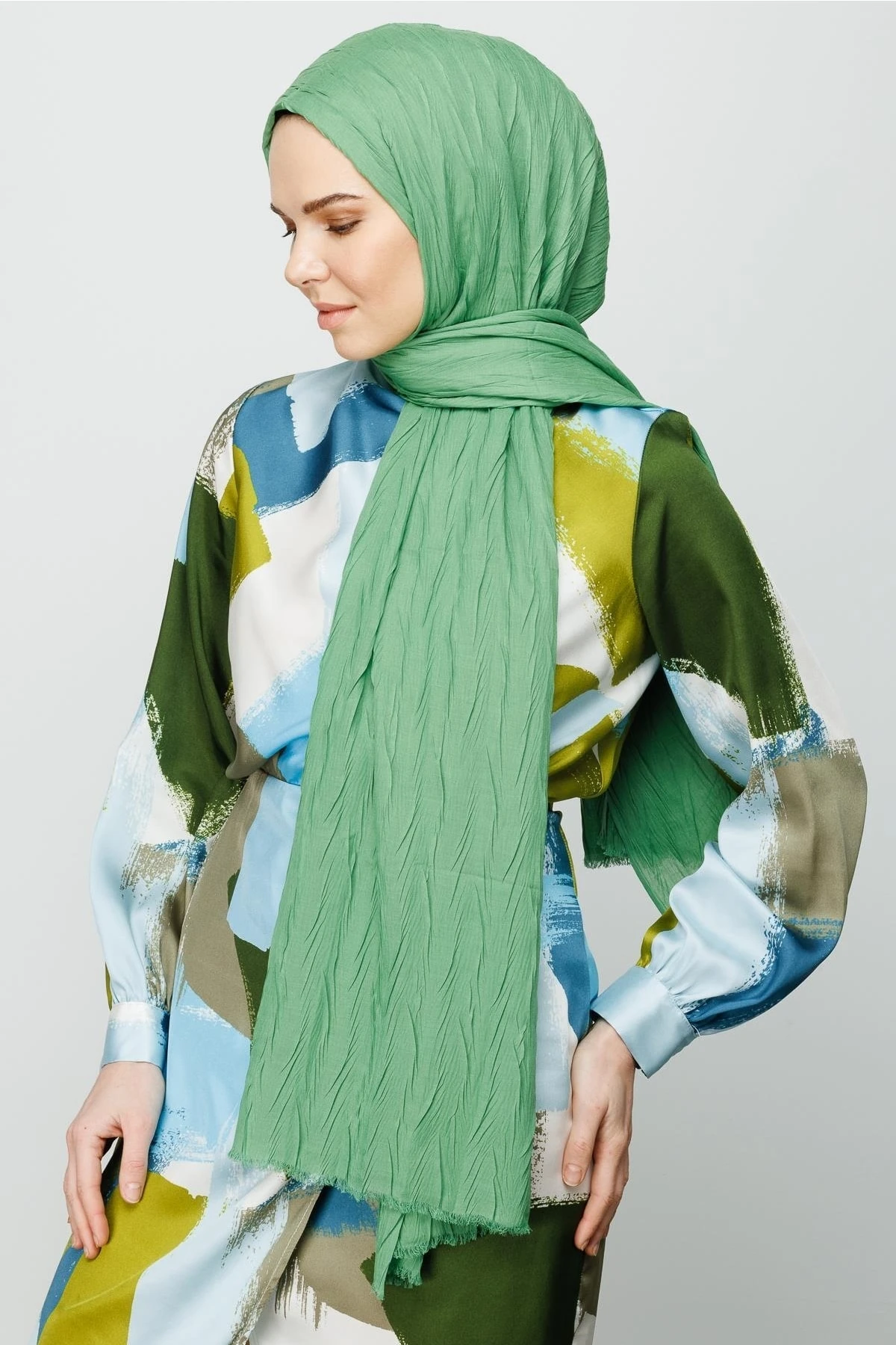 Pleated Bamboo Shawl - Aqua Green