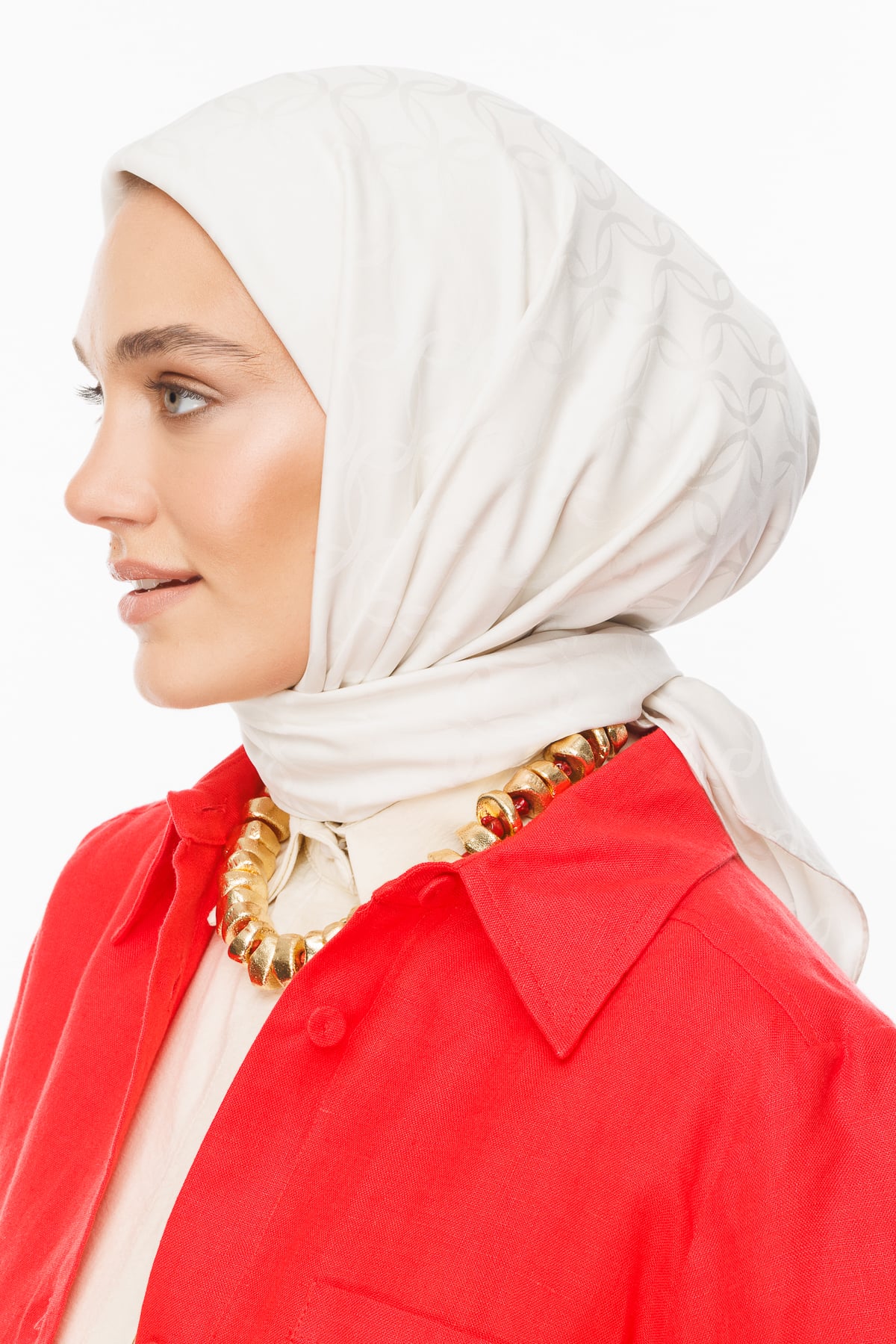 Toptan London Desen İpeksi Jakar Eşarp - İnci