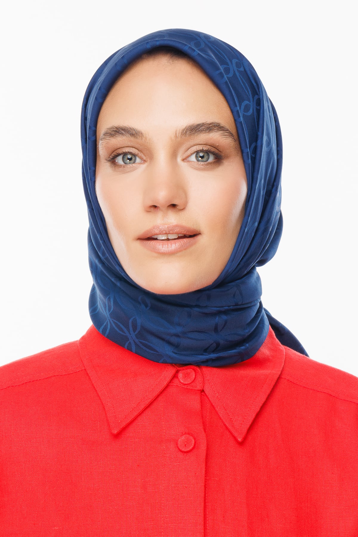 London Pattern Silky Jacquard Scarf - Navy Blue