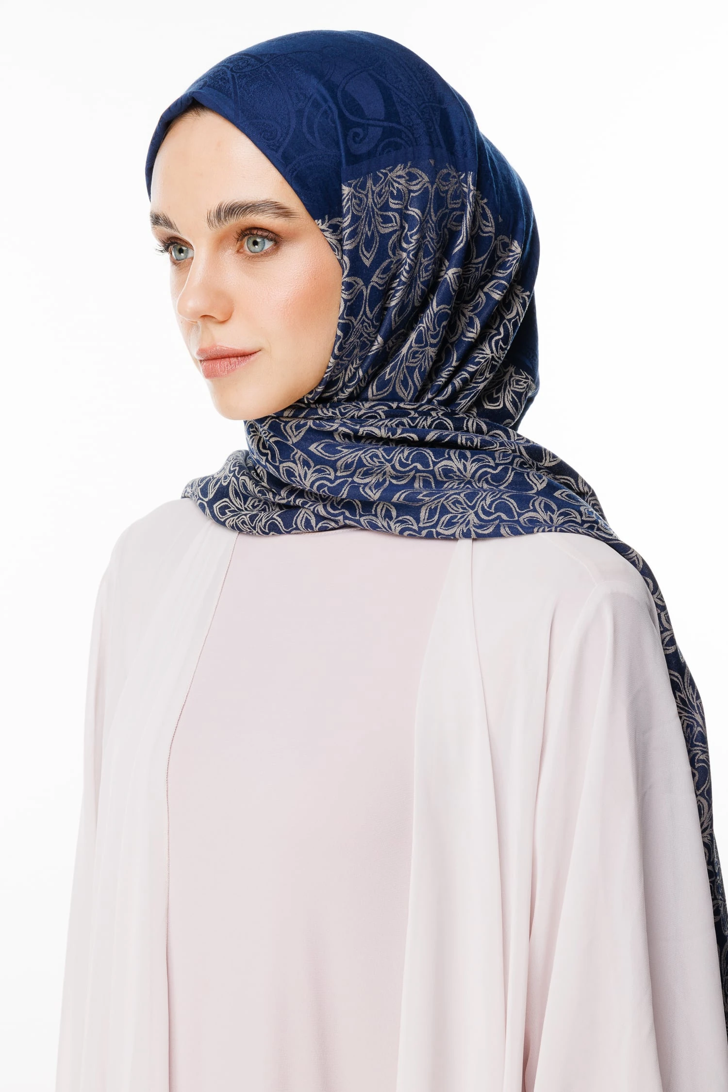 Toptan Nora Desen Çift Taraflı Şal - Lacivert-Bej