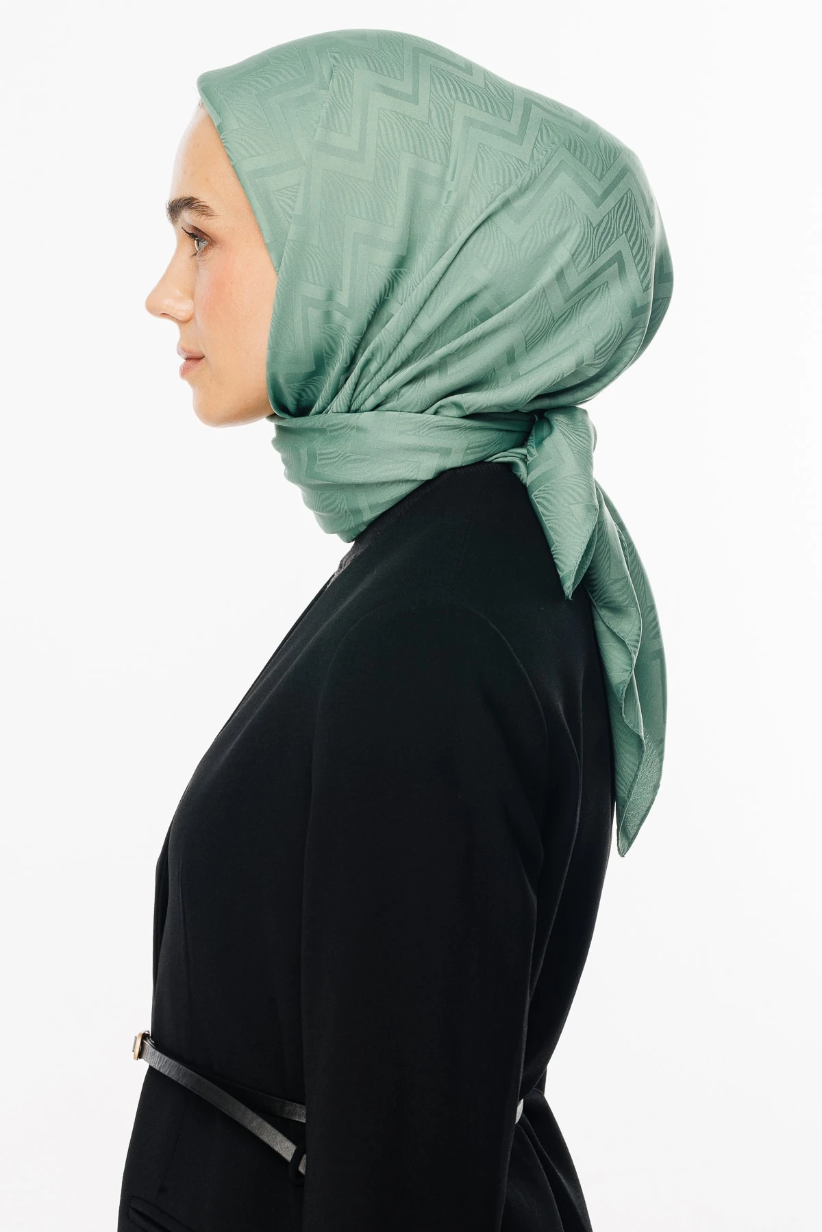 Viora Pattern Silky Jacquard Scarf - Mold Green