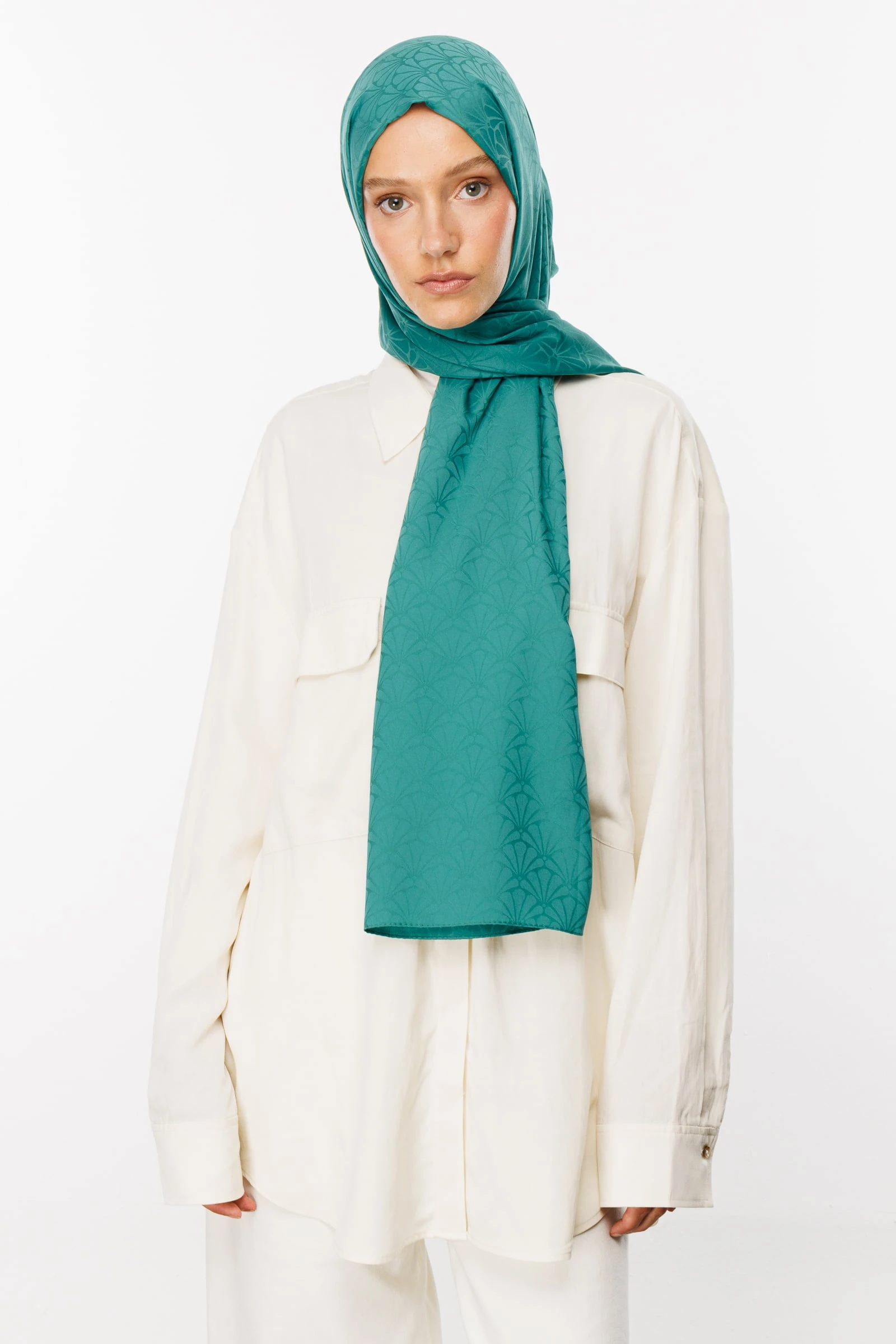 Lotus Pattern Silk Jacquard Shawl - Mint Green