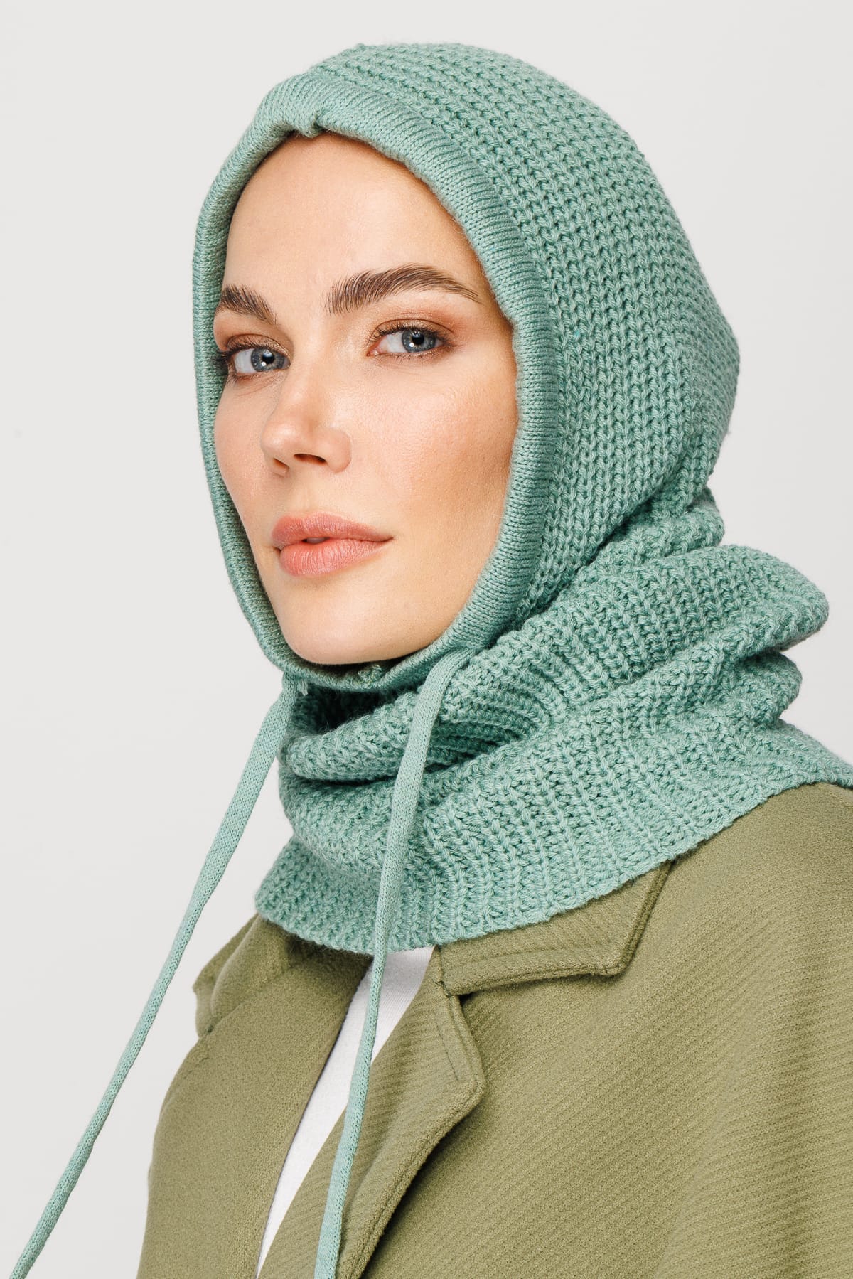 Toptan Balaclava Triko Başlık - Su Yeşili