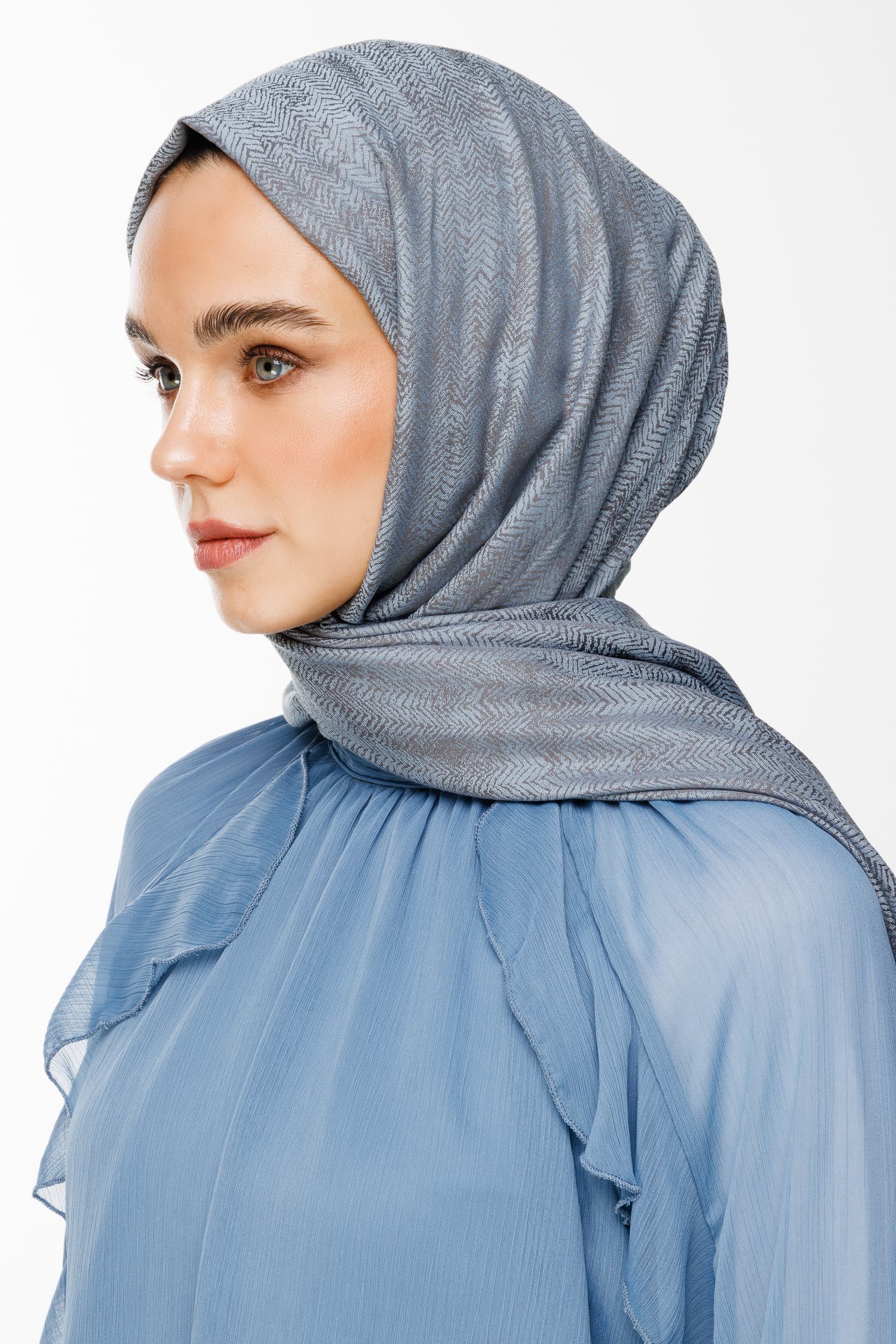 Toptan Sahra Desen Çift Taraflı Şal - Koyu Gri-Açık Mavi