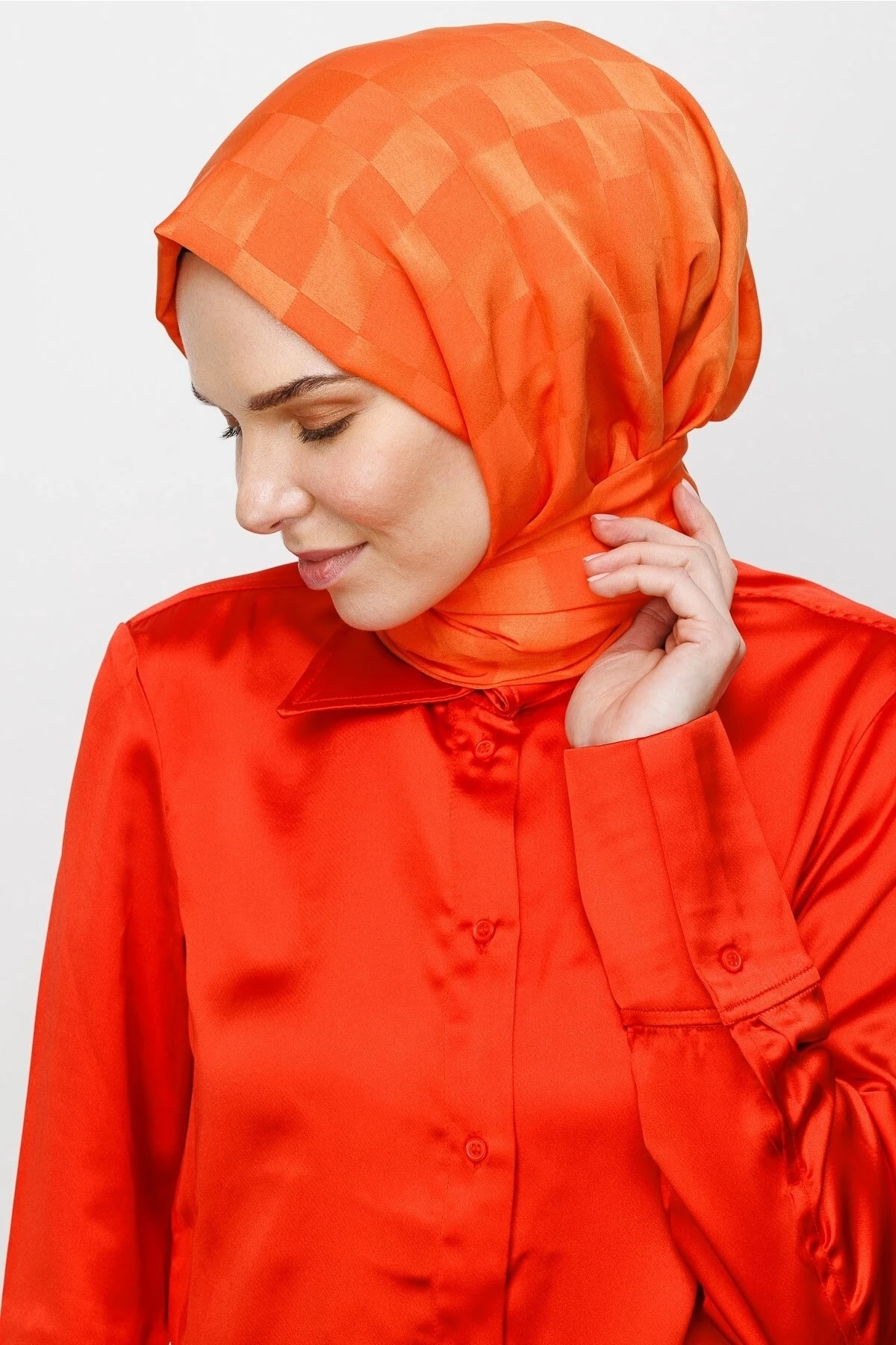 Toptan Dama Desen İpeksi Jakar Şal - Turuncu