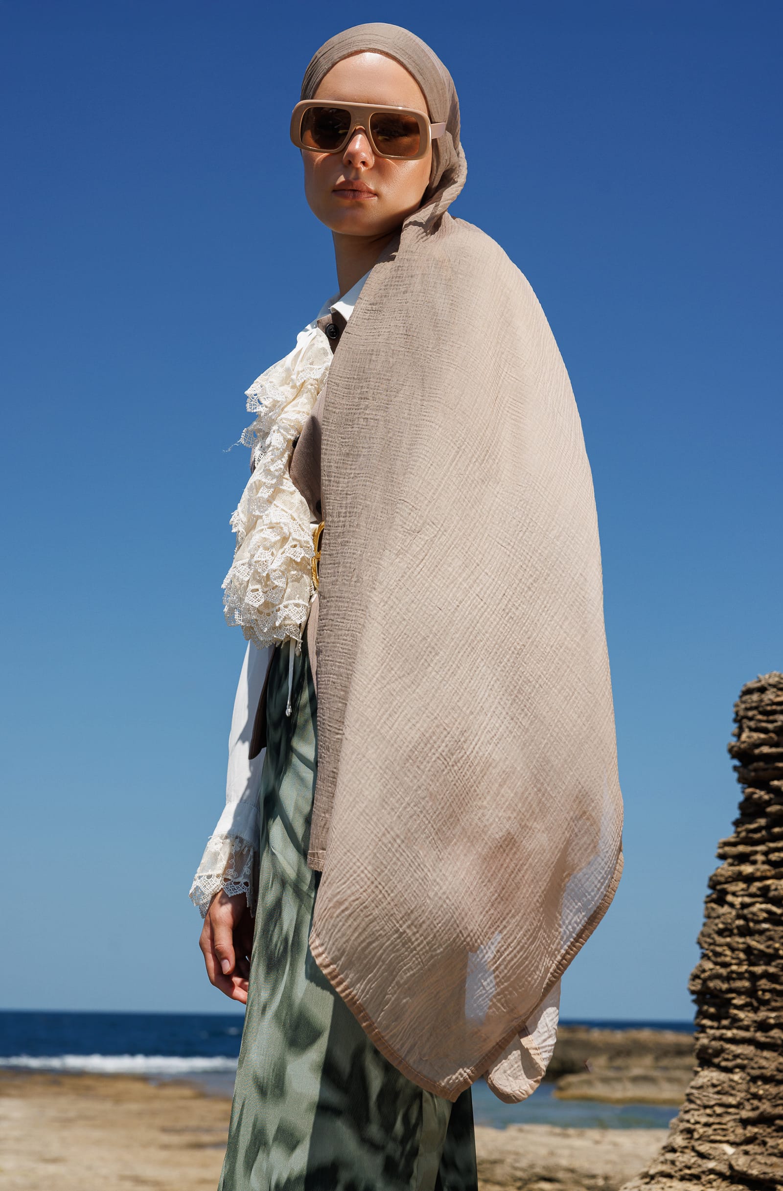 Toptan Degrade Müslin Şal - Vizon