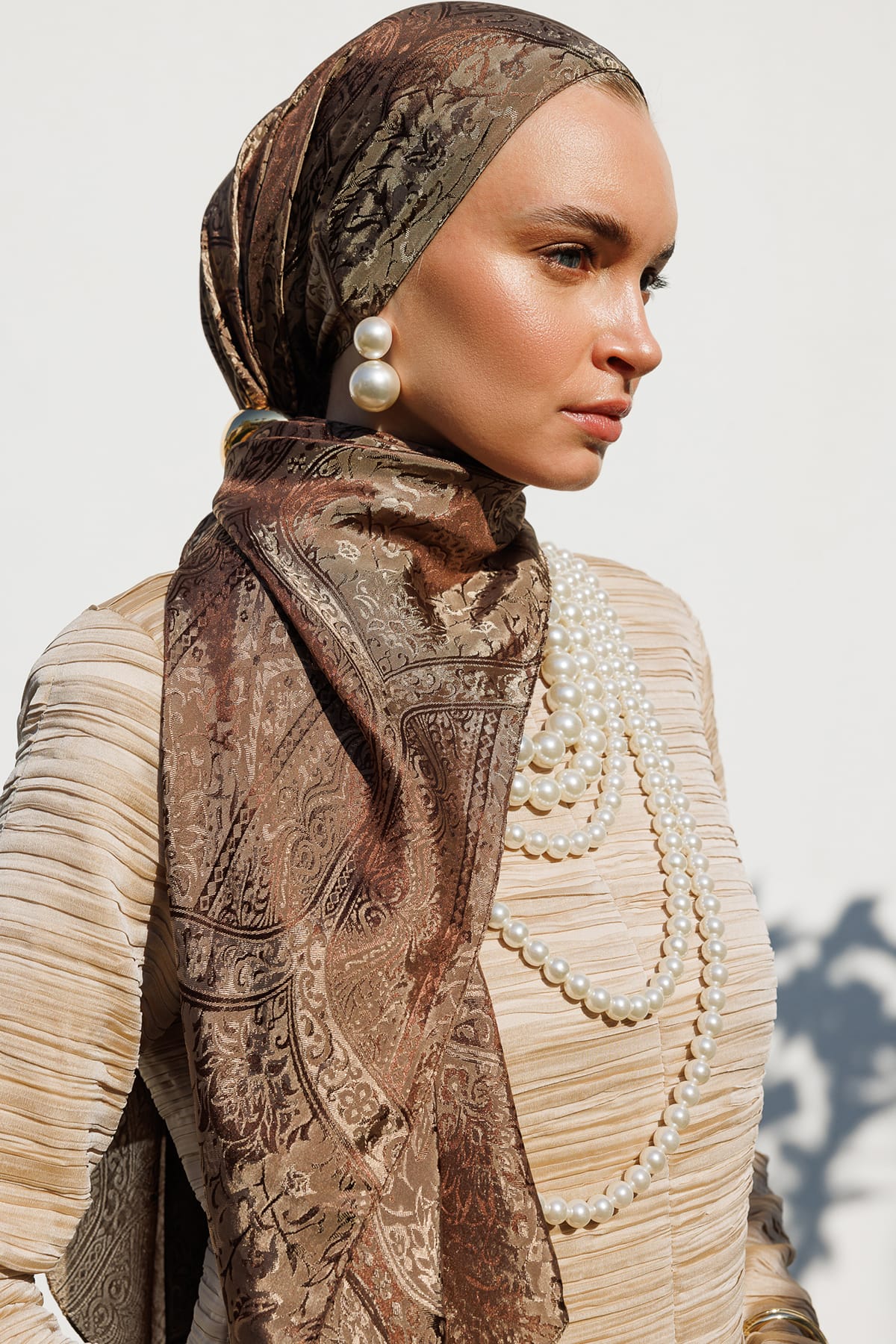 Shline Line Viscose Shawl - Bitter Brown-Beige