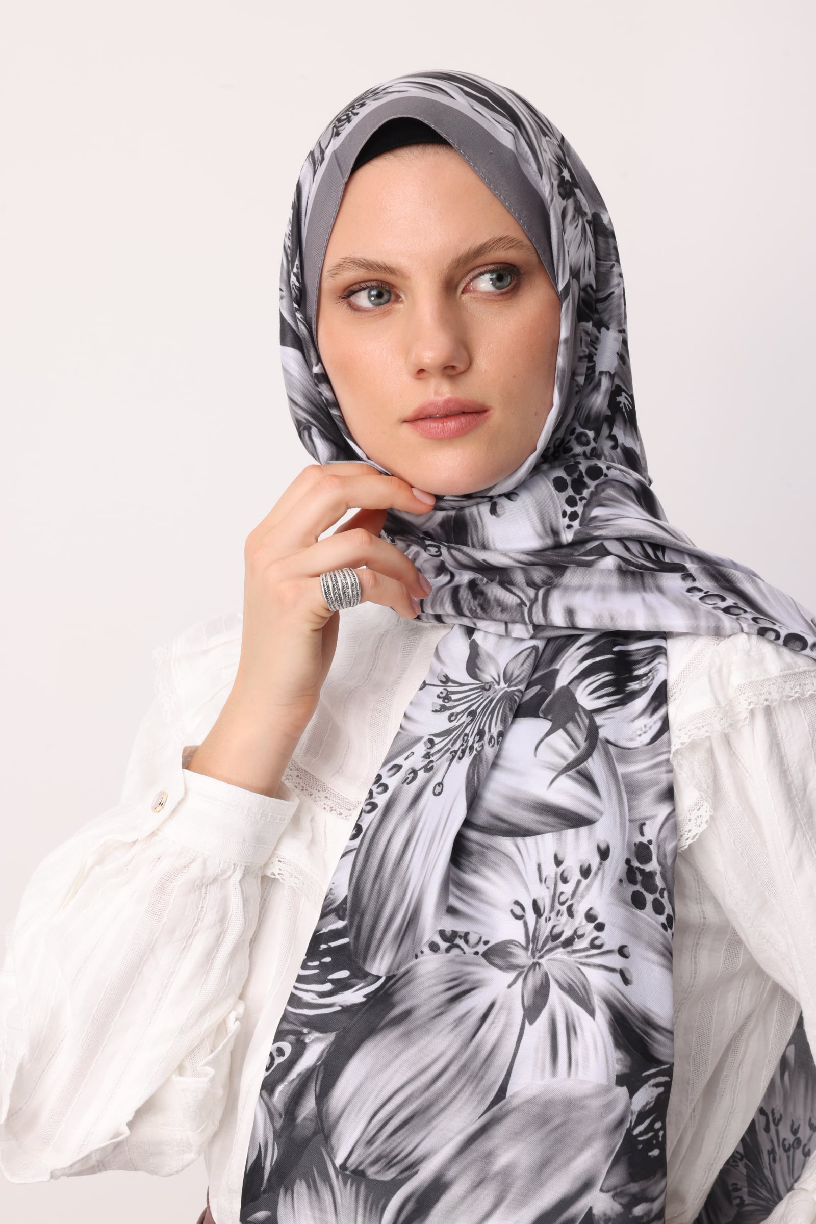 Toptan Larin Desen Pamuk Şal - Gri