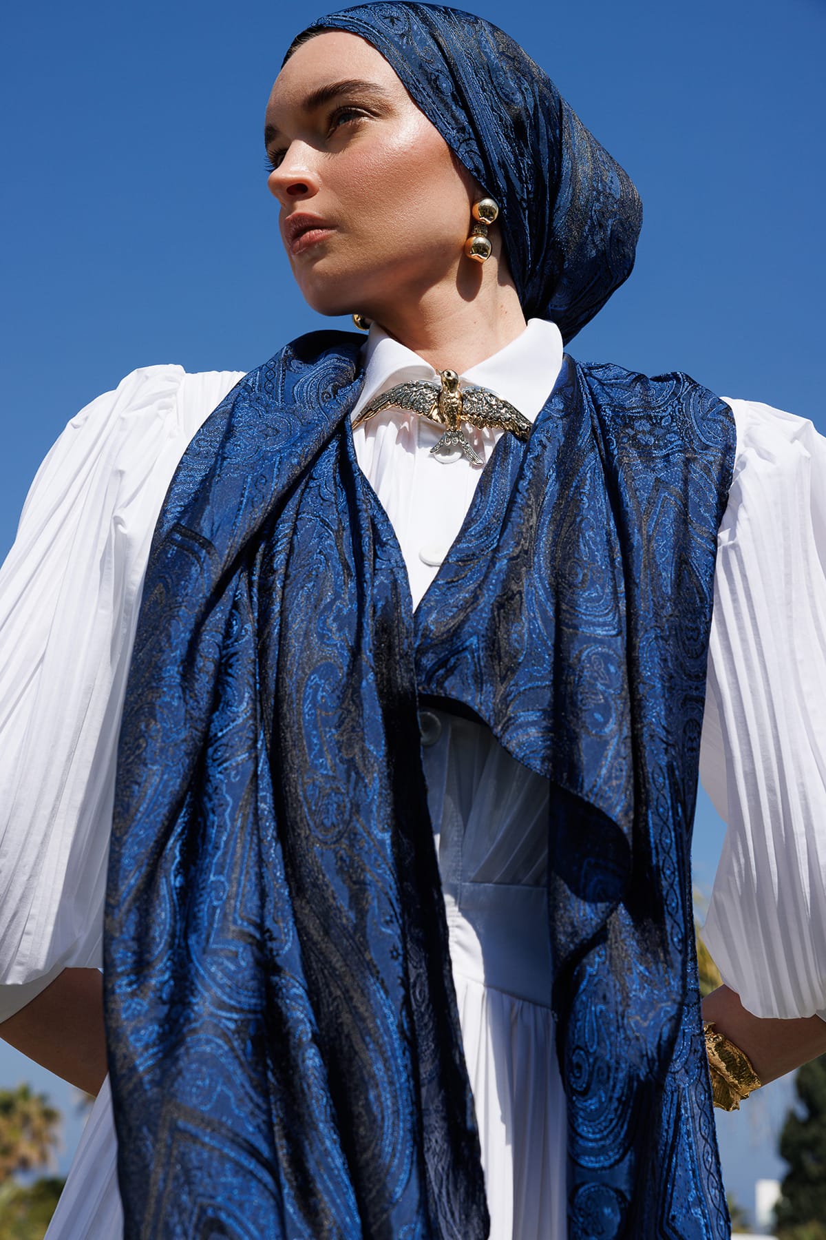 Toptan Liva Desen Shine Line Şal - Siyah-İndigo