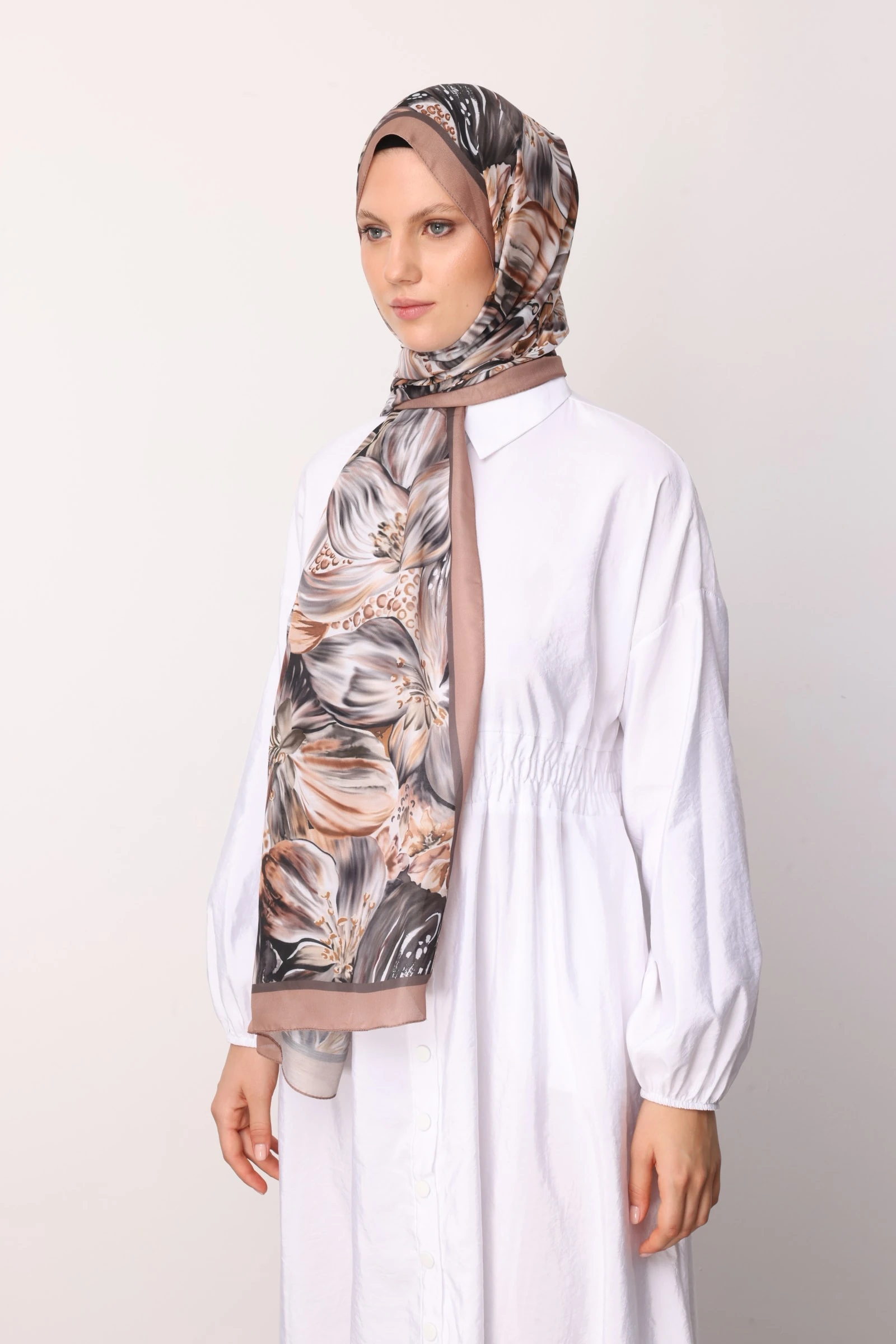 Toptan Larin Desen Pamuk Şal - Kahverengi