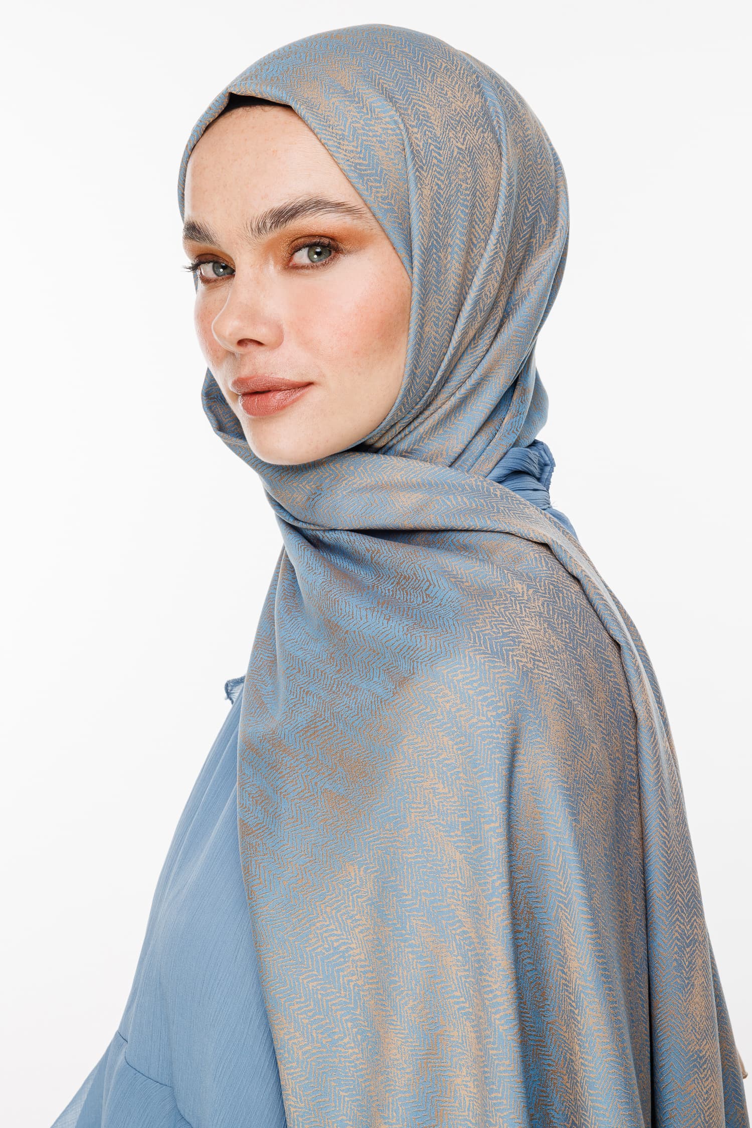 Toptan Sahra Desen Çift Taraflı Şal - Vizon-Turkuaz