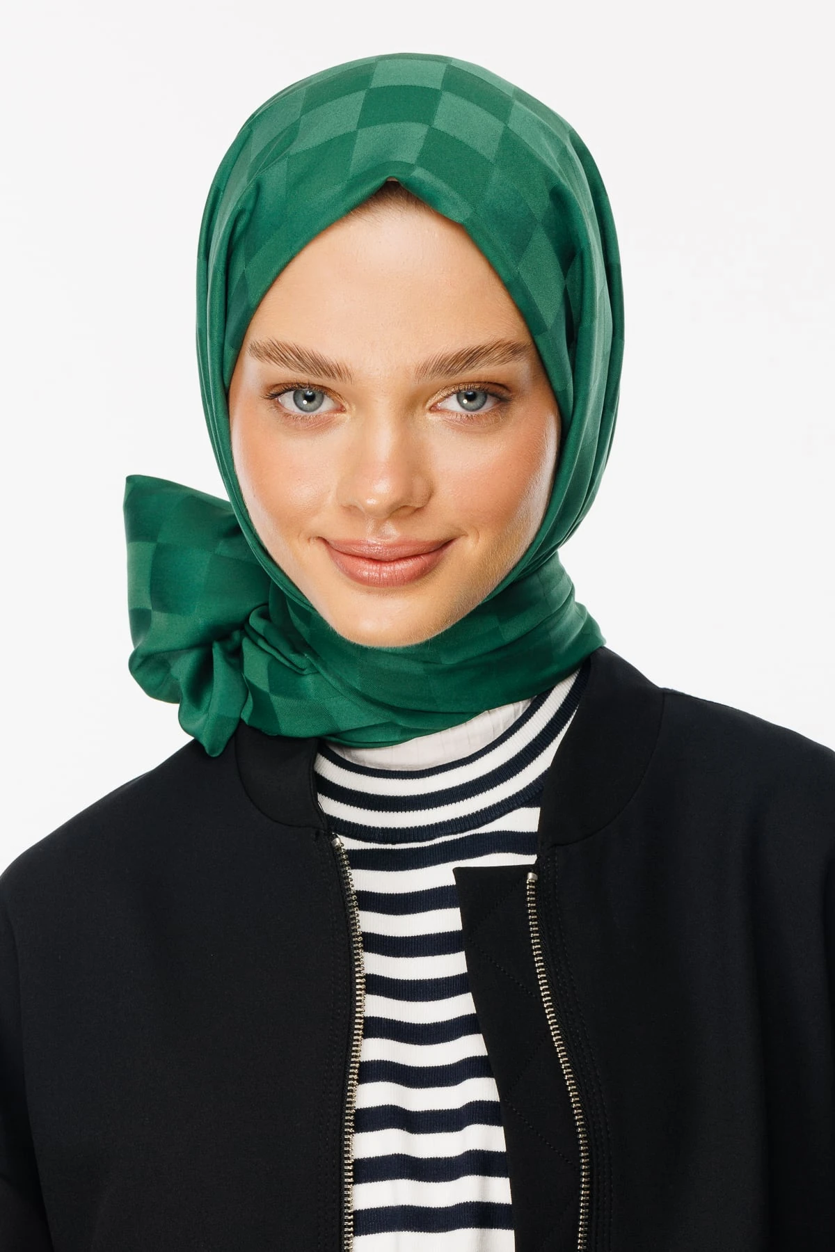 Toptan Dama Desen İpeksi Jakar Şal - Yeşim