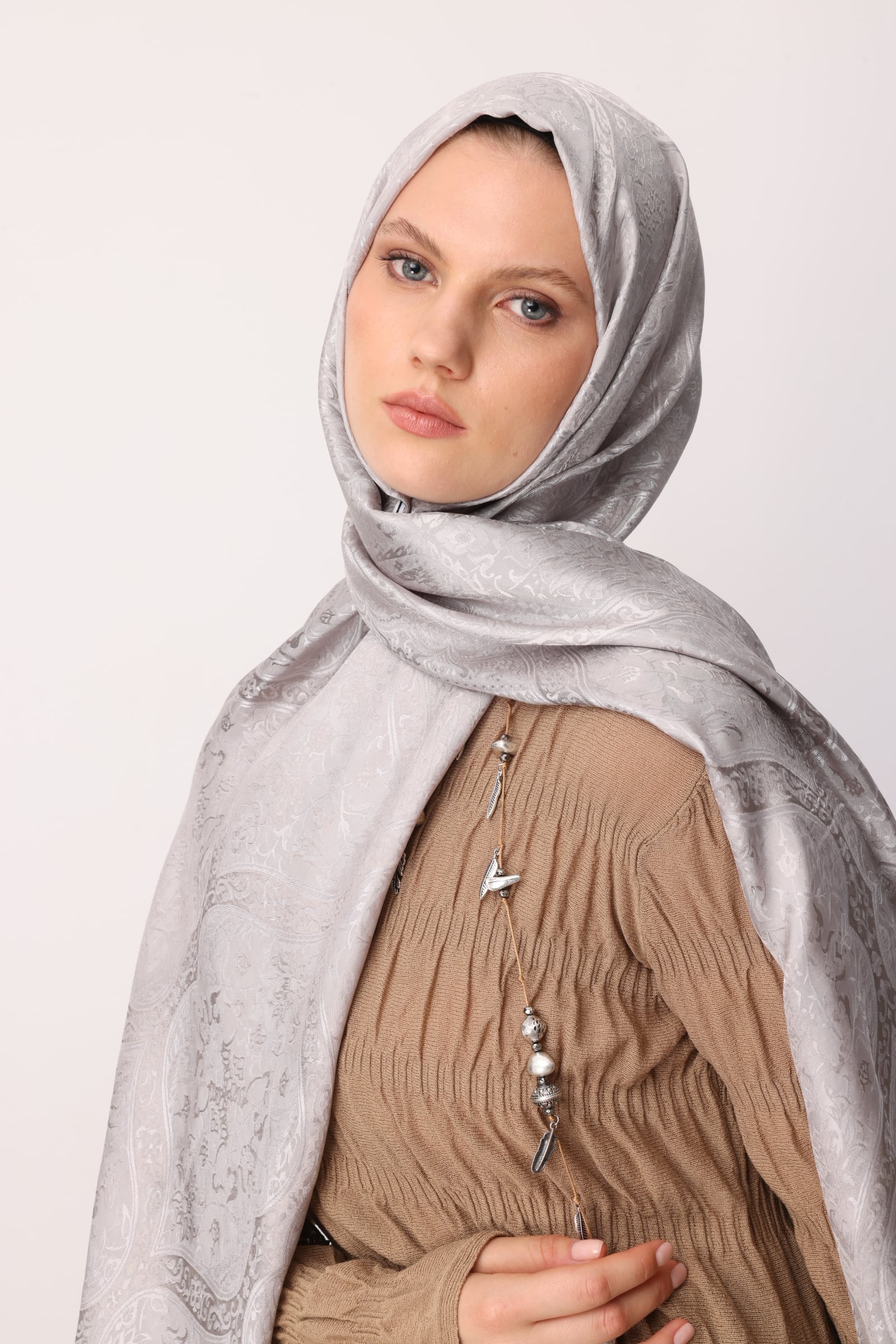 Shline Line Viscose Shawl - Mink-Stone Color