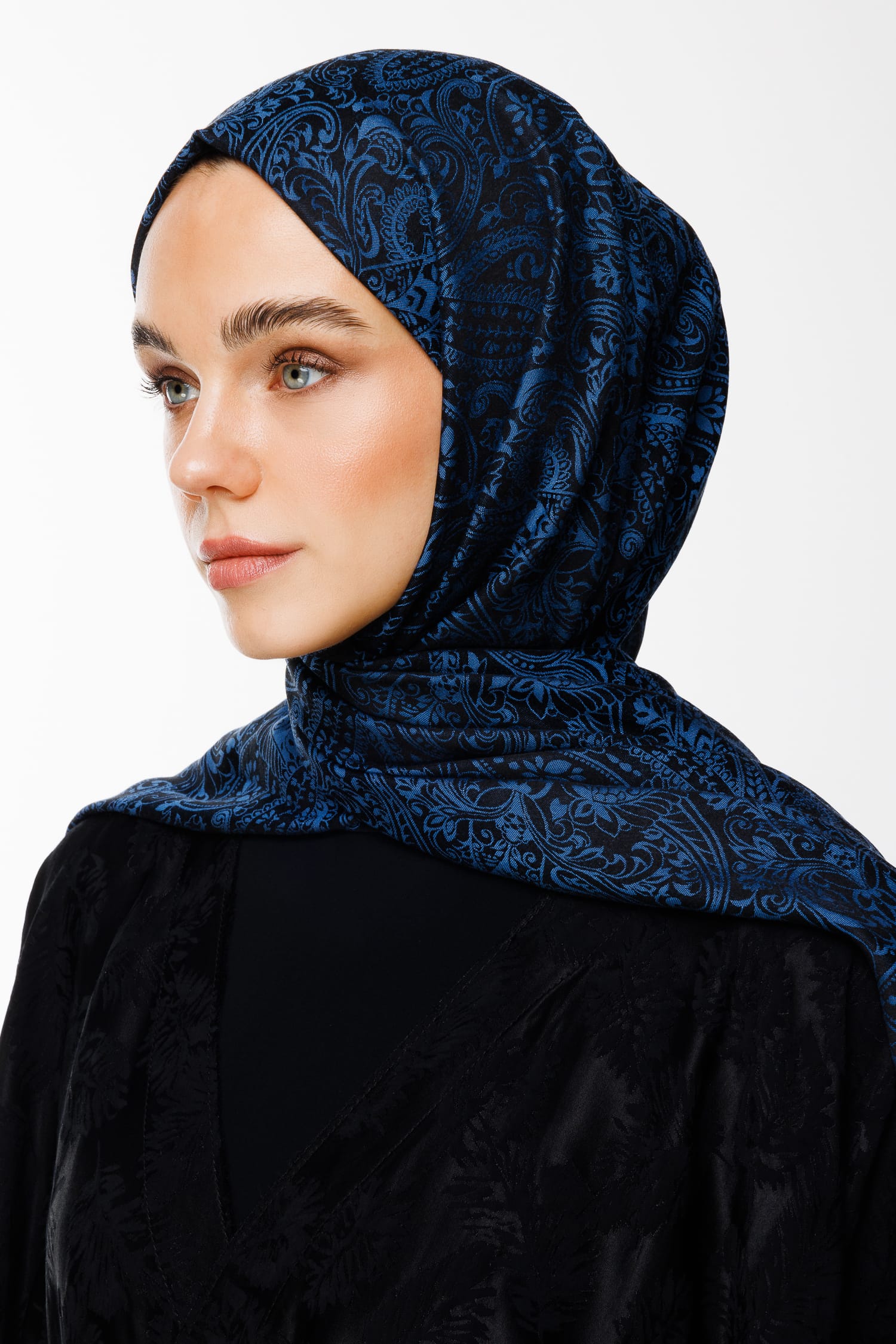 Velora-Pattern Reversible Shawl - Black-Indigo