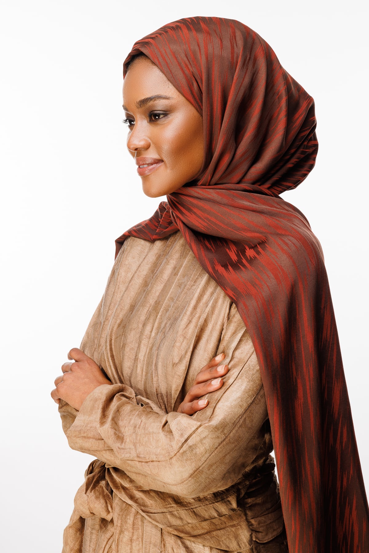 Toptan Selis Desen Çift Taraflı Şal - Acı Kahve-Kahve