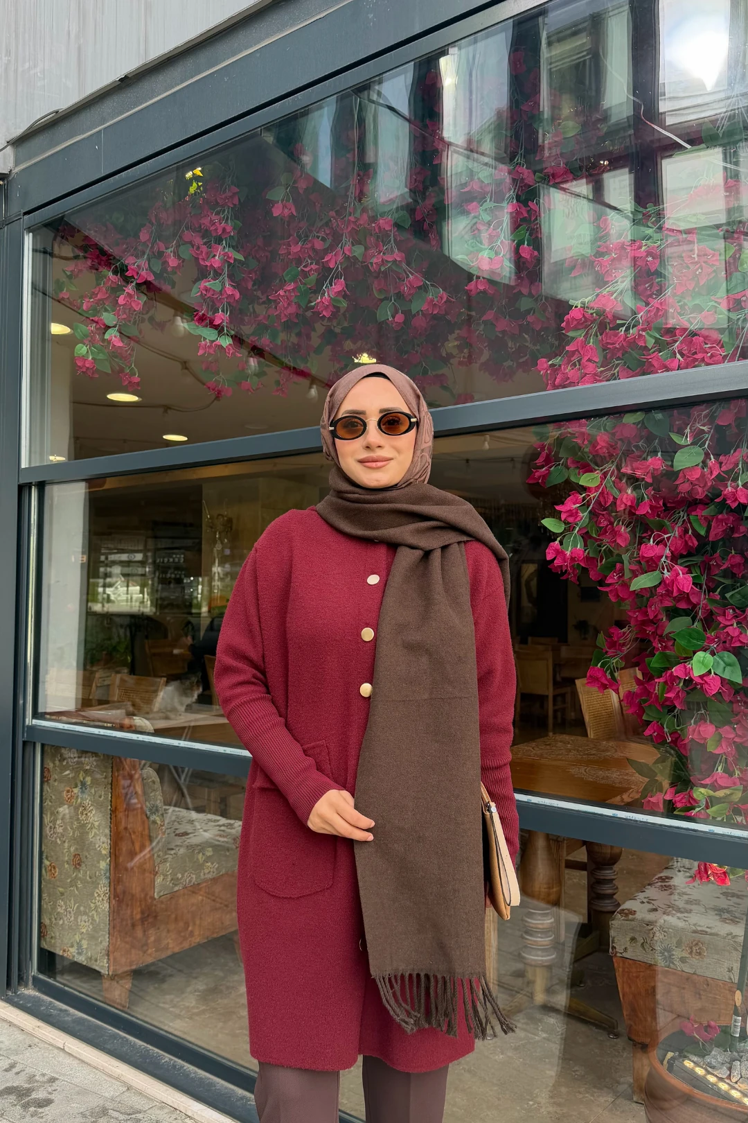 Toptan Çift Taraflı Yün Atkı - Acı Kahve Kiremit