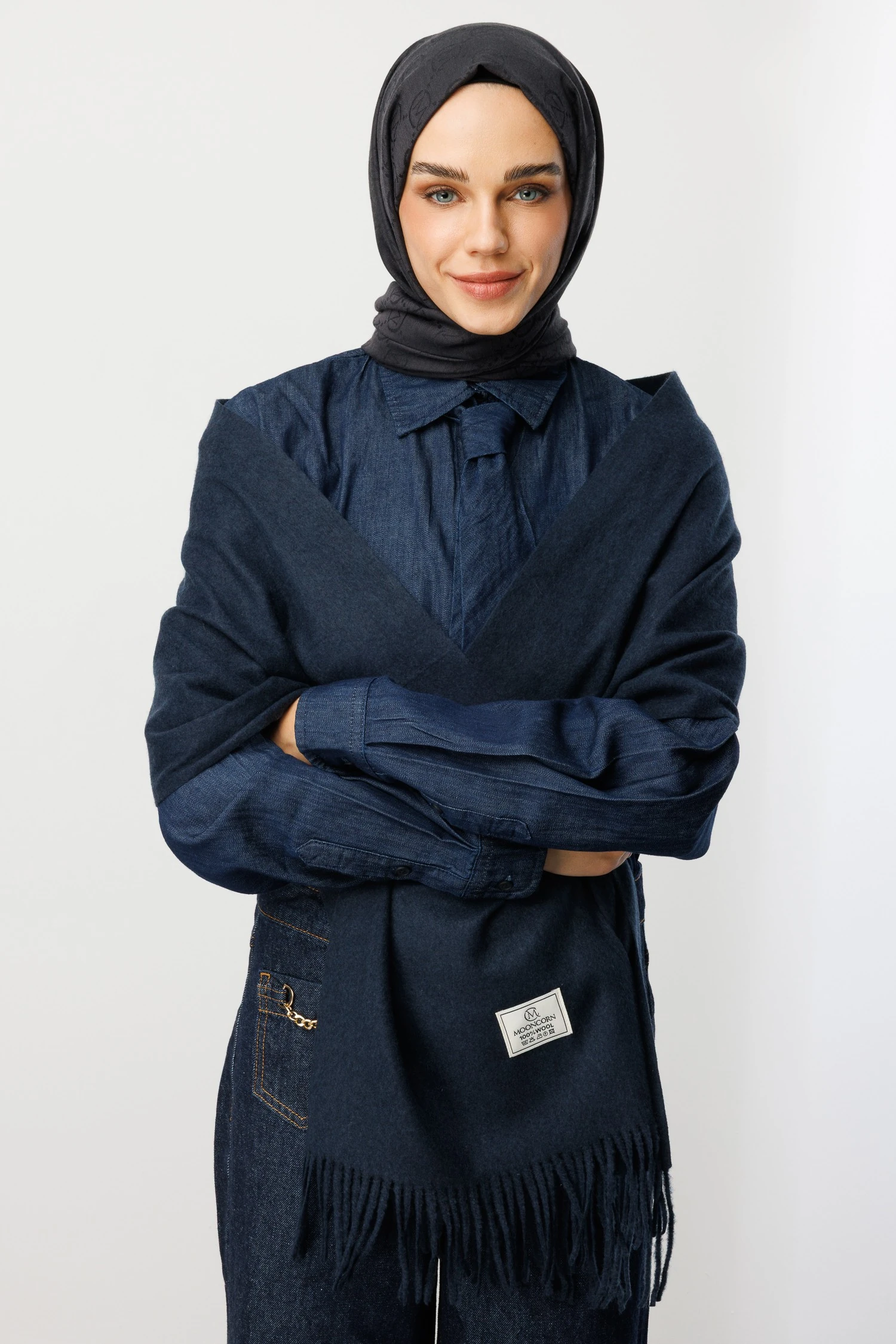 Toptan Yün İpek Şal - Kot Mavi