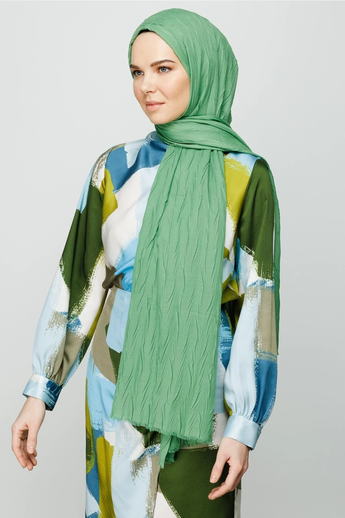Pleated Bamboo Shawl - Aqua Green