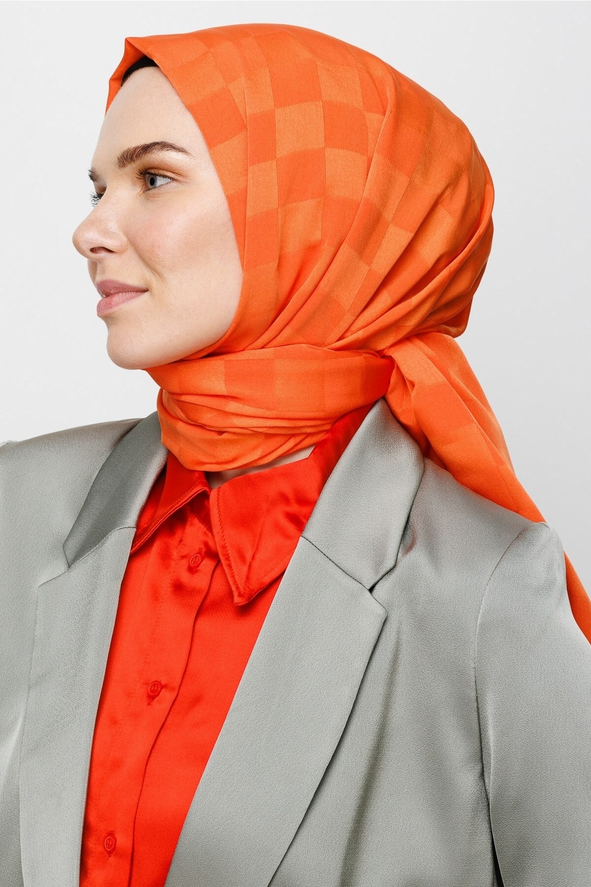 Toptan Dama Desen İpeksi Jakar Şal - Turuncu