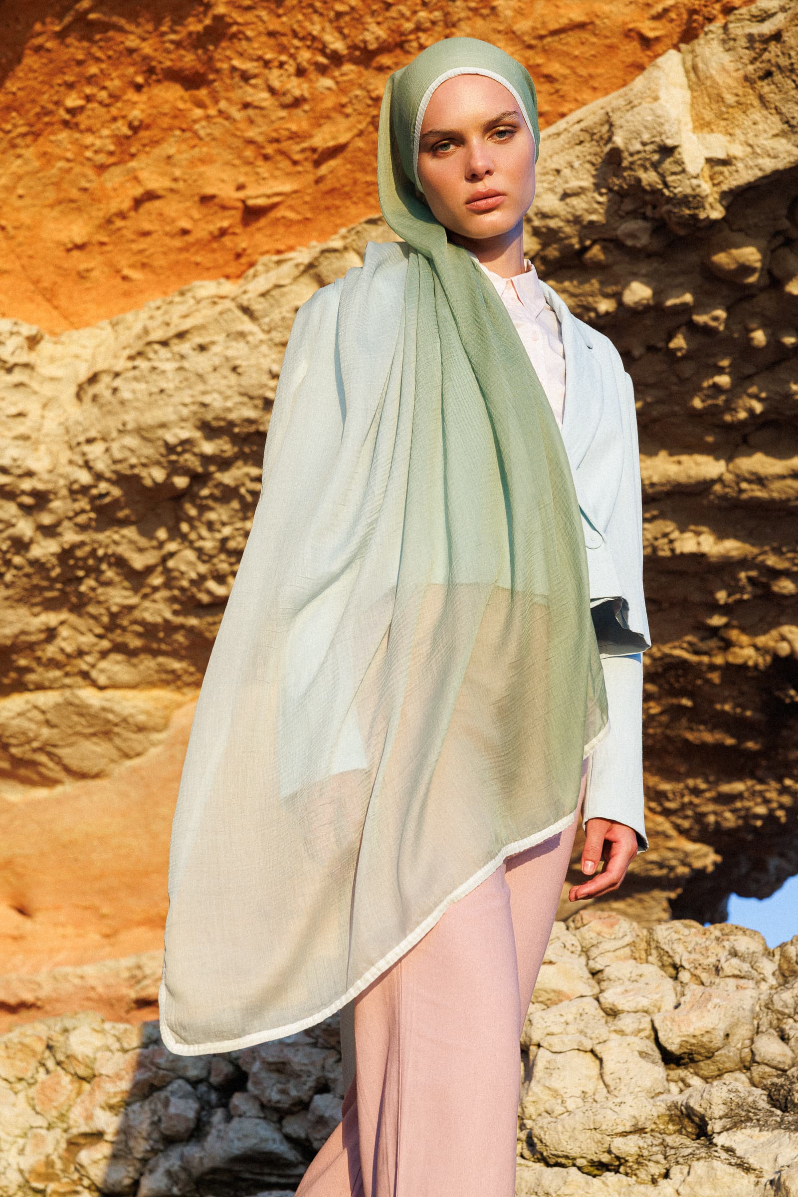 Toptan Degrade Müslin Şal - Orman Yeşili