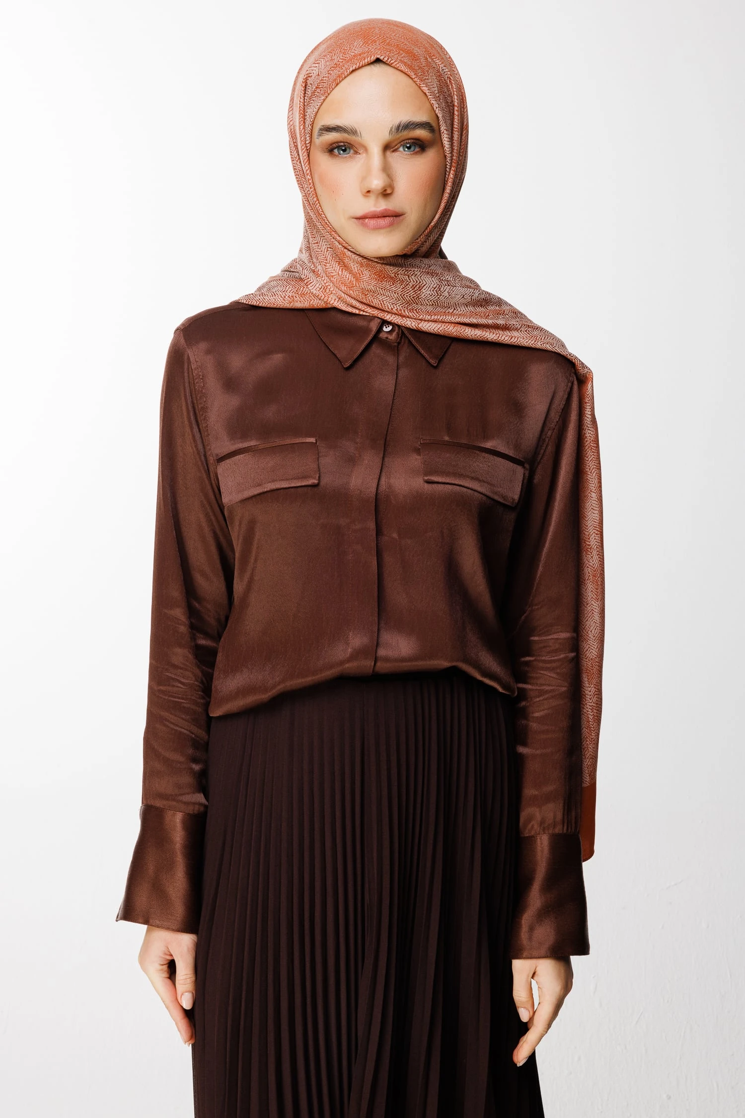 Toptan Sahra Desen Çift Taraflı Şal - Tarçın-Bej