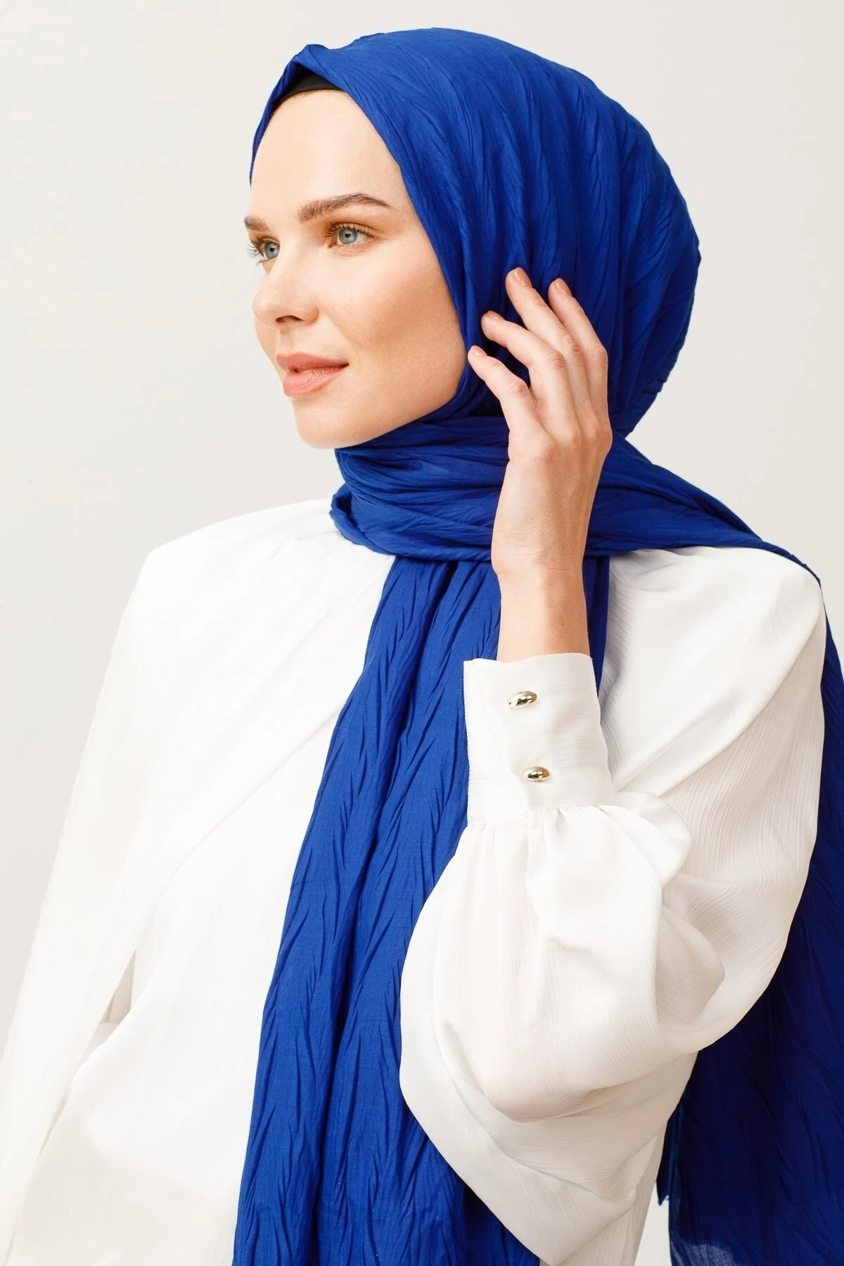 Toptan Piliseli Bambu Şal - Saks Mavi