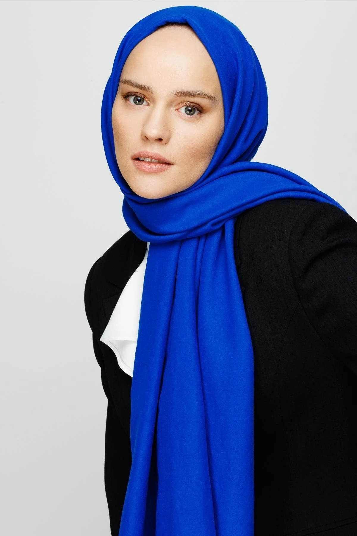 Toptan Pamuk Kraş Şal - Saks Mavi