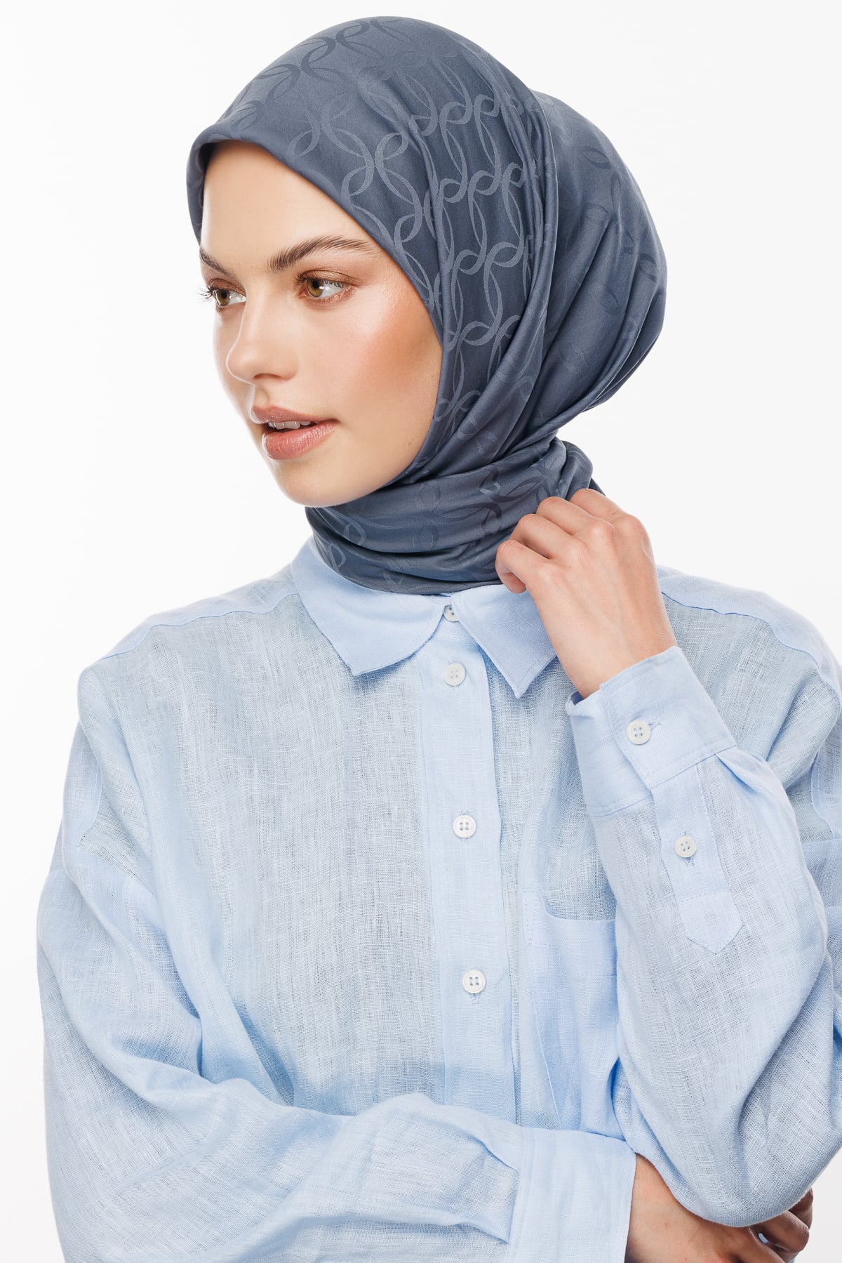 Toptan London Desen İpeksi Jakar Eşarp - Füme