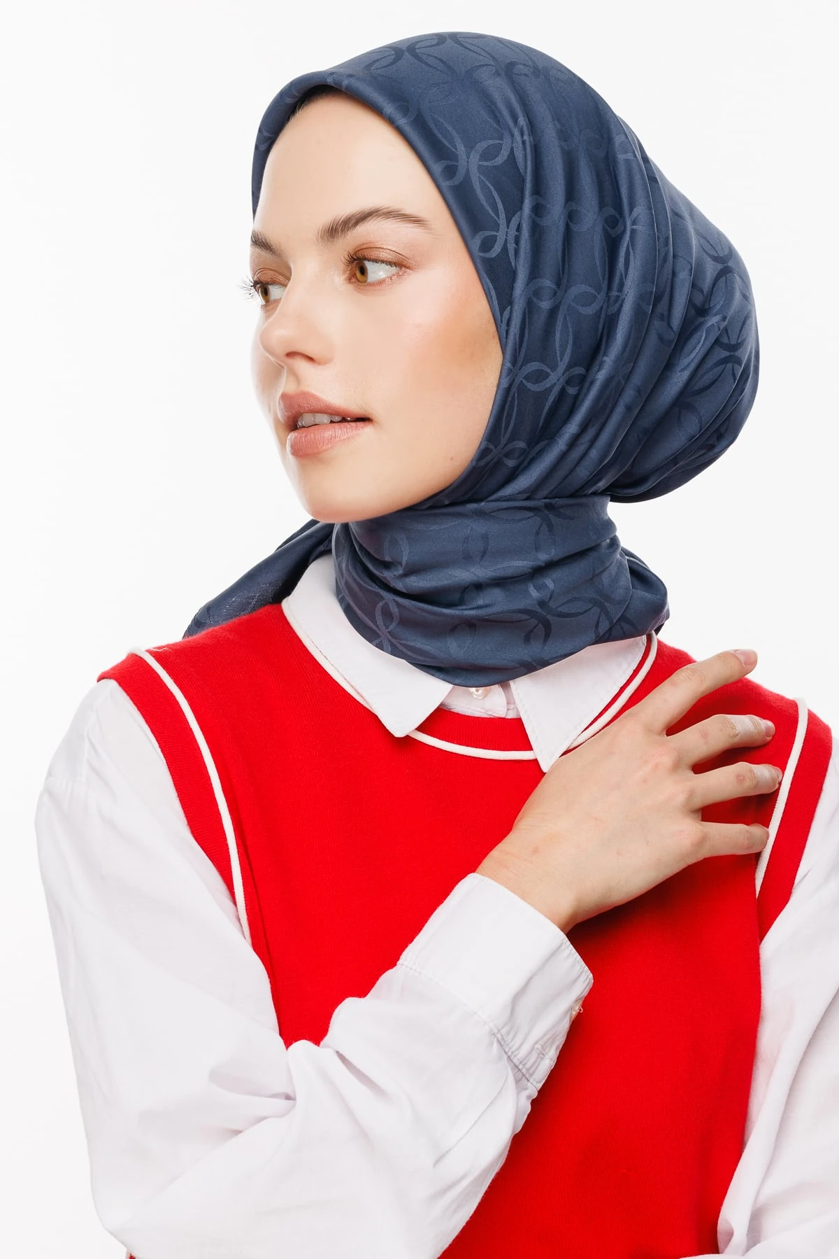 London Pattern Silky Jacquard Scarf - Anthracite