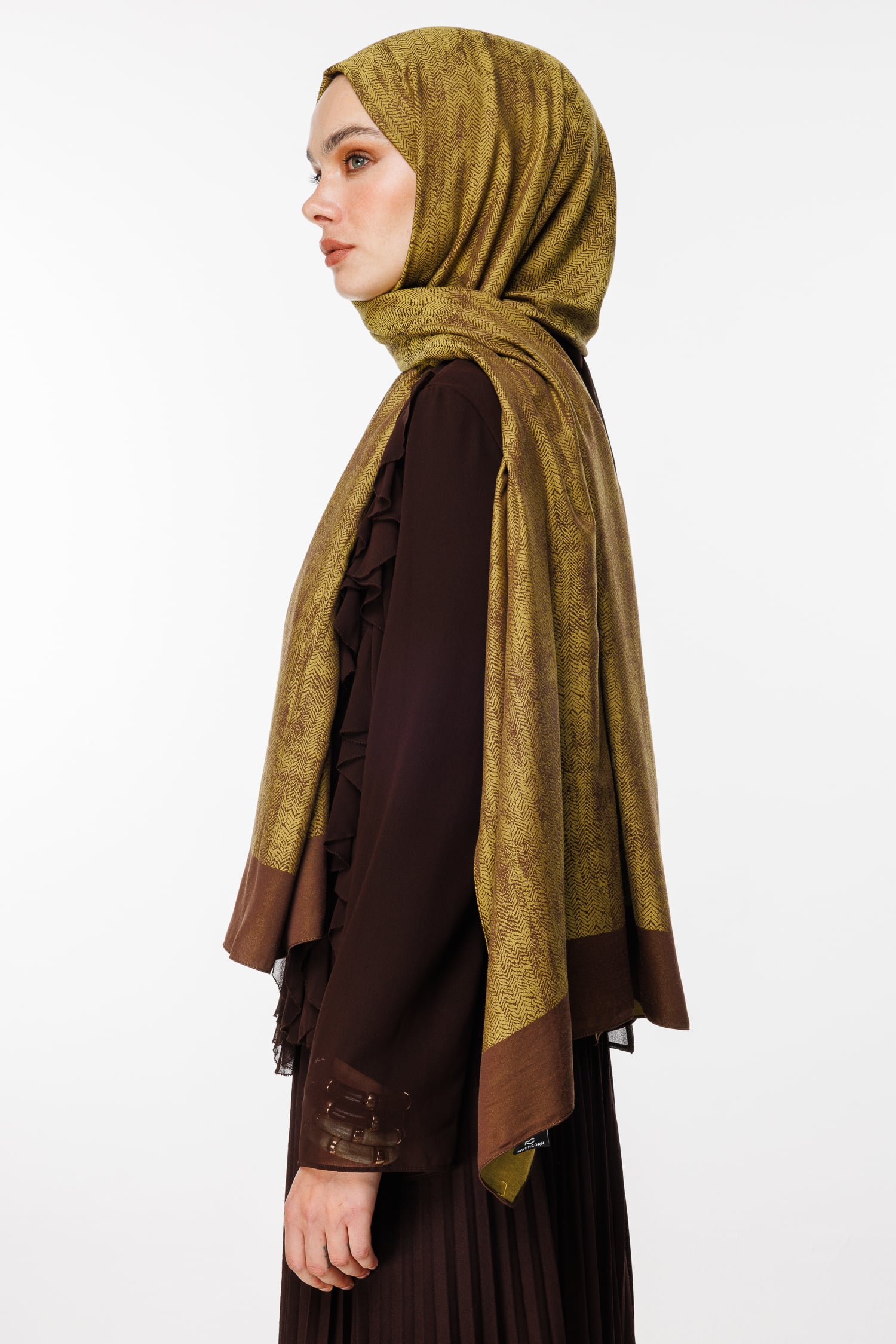 Toptan Sahra Desen Çift Taraflı Şal - Acı Kahve-Hardal