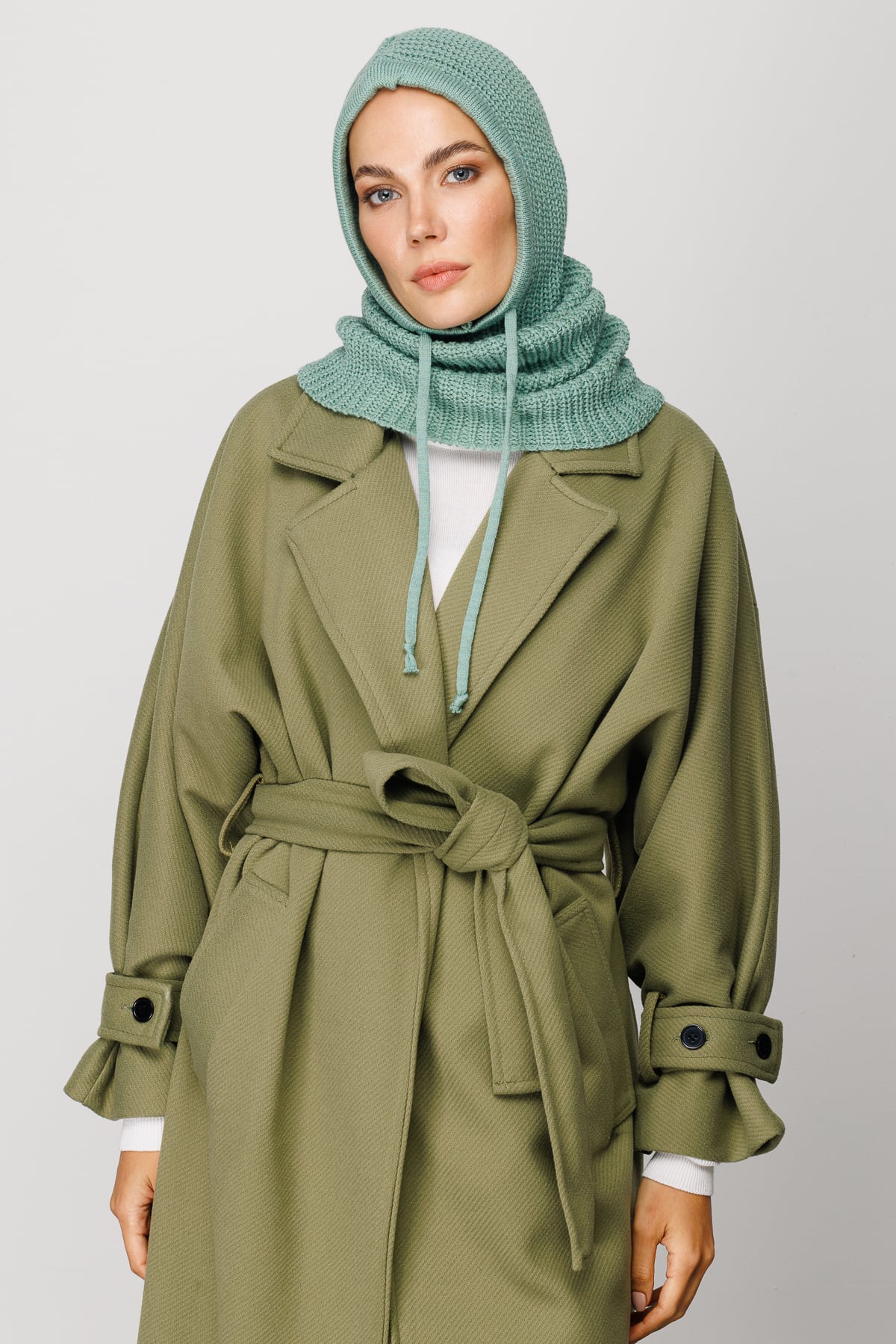 Toptan Balaclava Triko Başlık - Su Yeşili