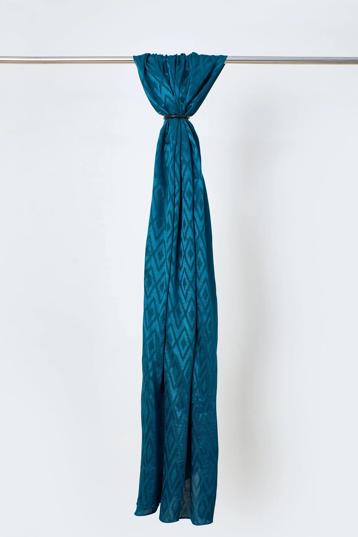 Toptan Karo Desen Parlak Jakar Şal - Petrol Mavisi