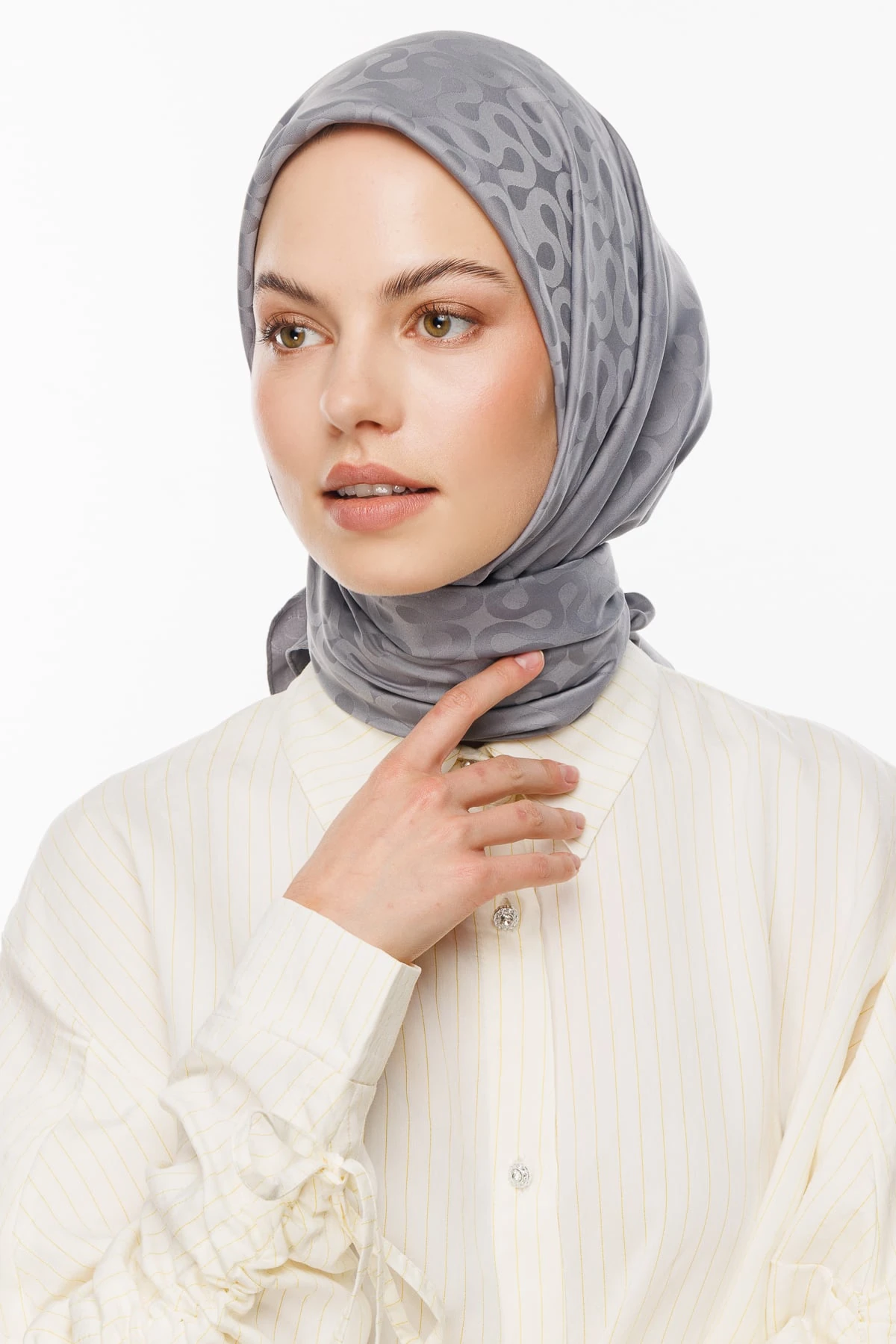 Toptan Moon Desen İpeksi Jakar Eşarp - Mineral Gri