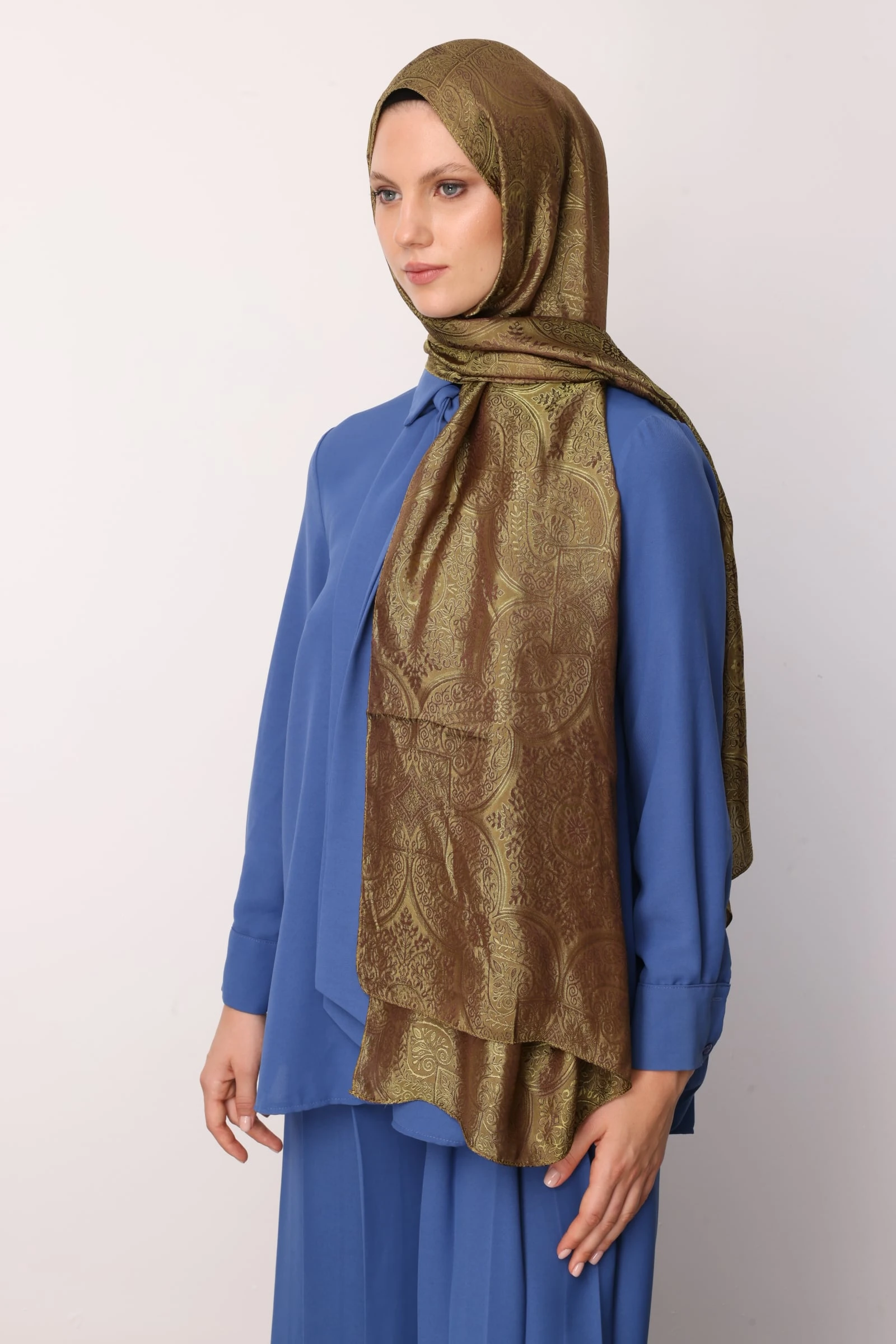 Shline Line Viscose Shawl - Bitter Coffee-Salmon