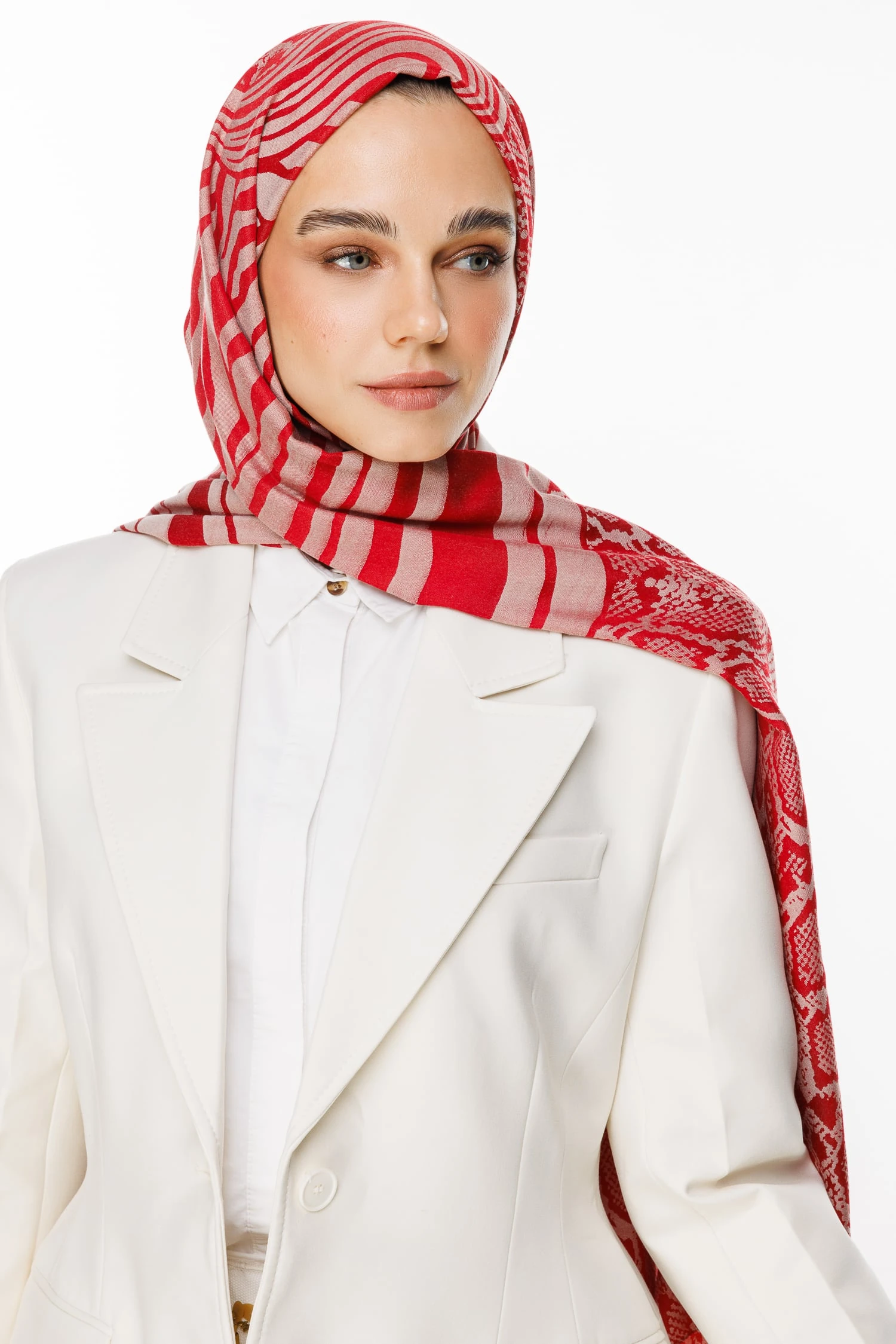 Toptan Riad Desen Çift Taraflı Şal - Bordo-Mint Yeşili