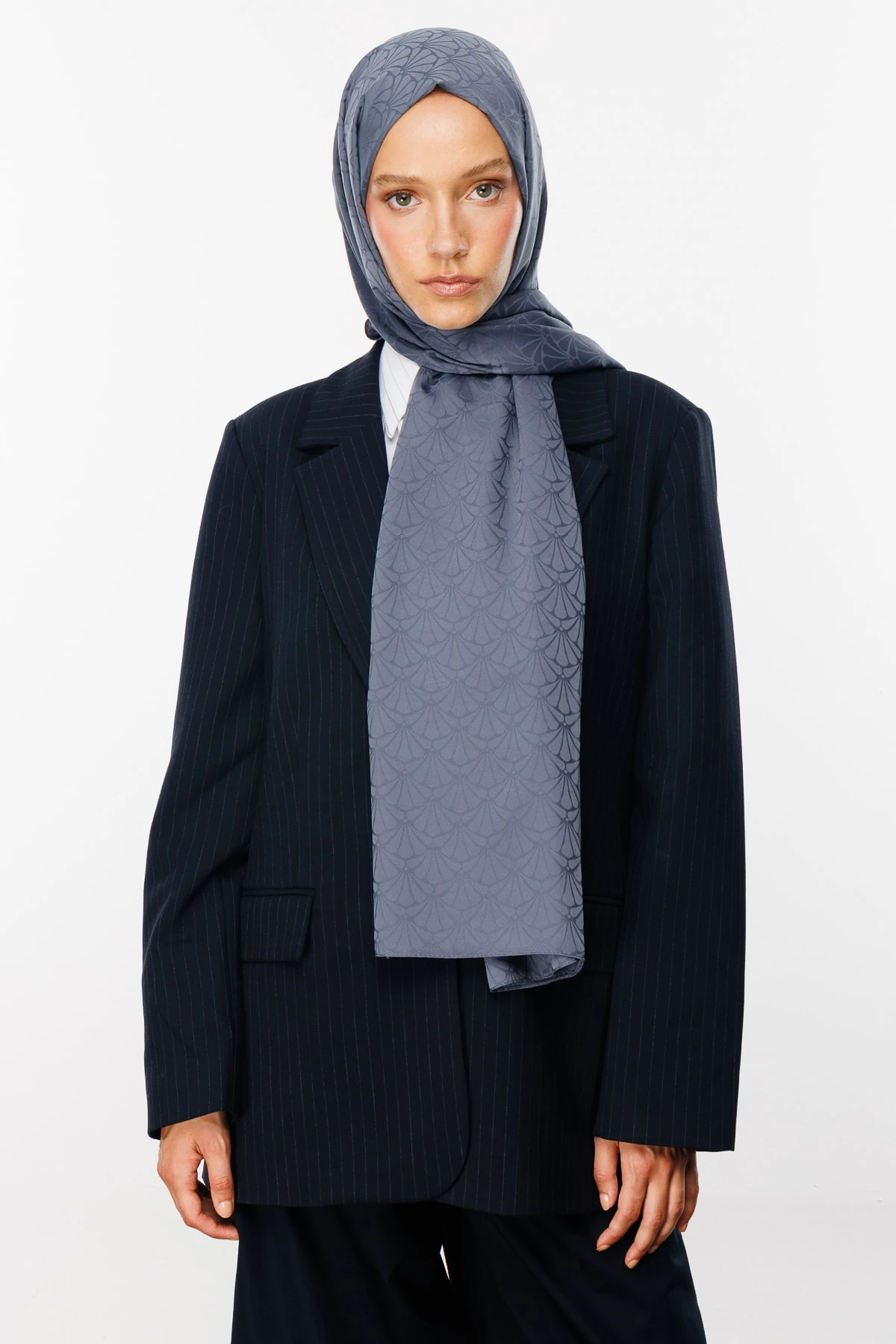 Toptan Lotus Desen İpeksi Jakar Şal - Füme