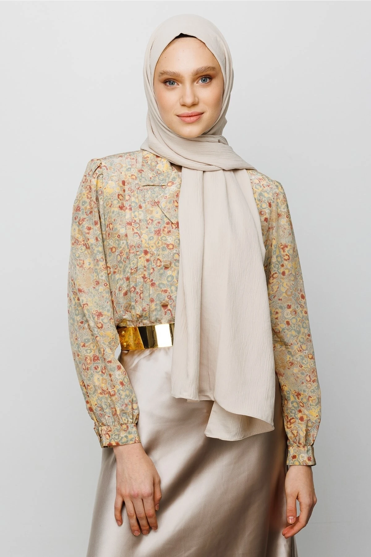 Wholesale Crinkle Medina Silk Shawl - Stone Color