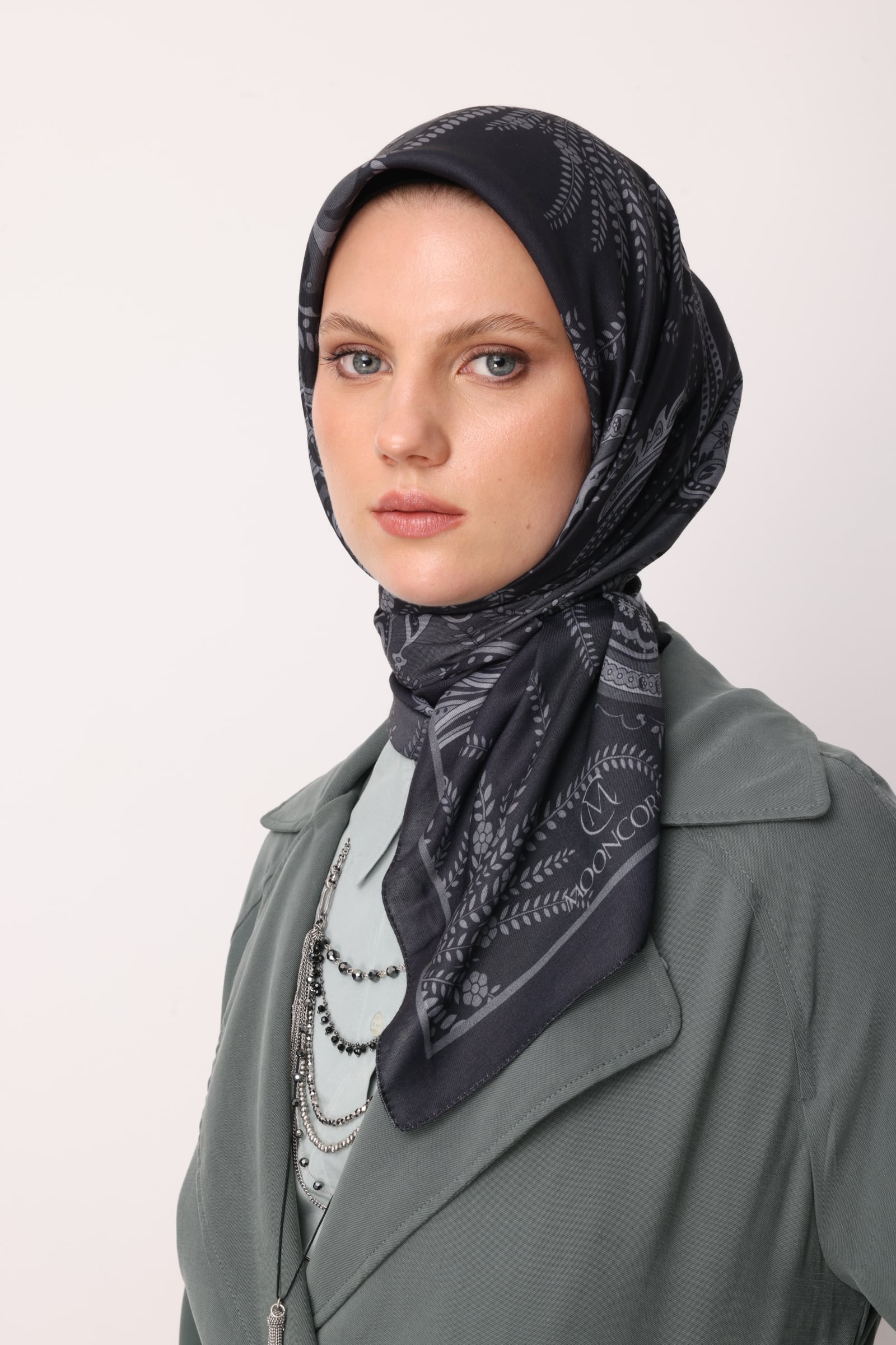 Toptan Virel Desen Pamuk Eşarp - Siyah