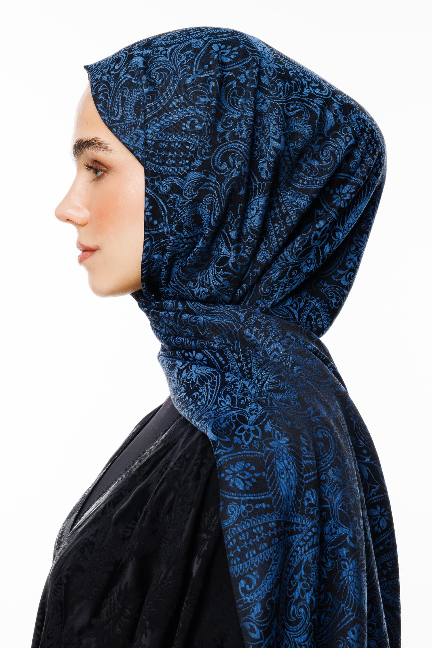 Velora-Pattern Reversible Shawl - Black-Indigo