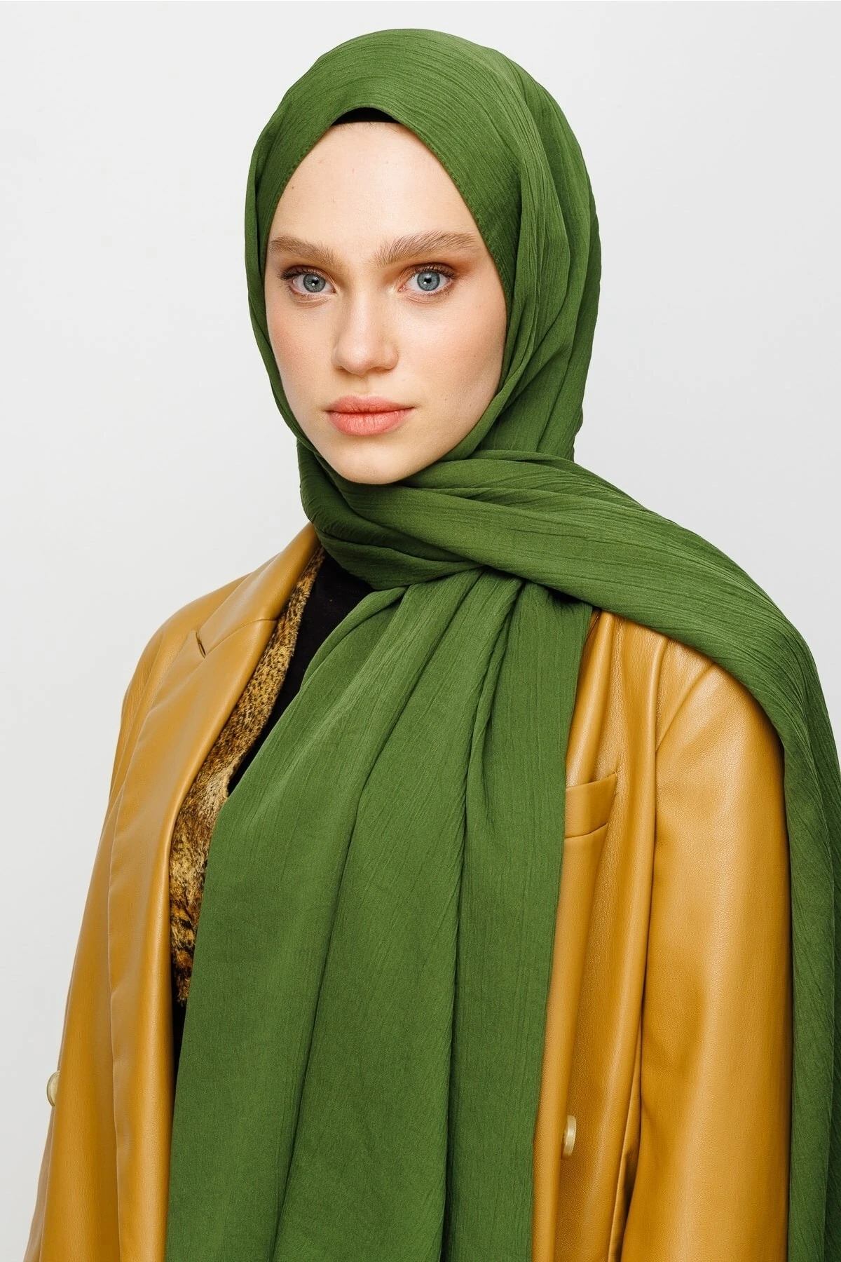 Toptan Krinkıl Medine İpeği Şal - Haki