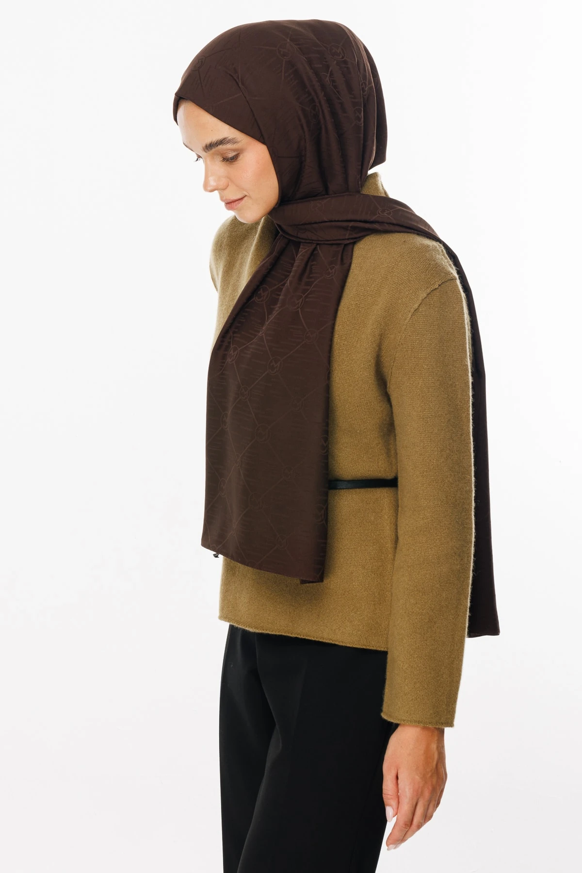 Toptan Moon Is Desen Jakar Şal - Acı Kahve