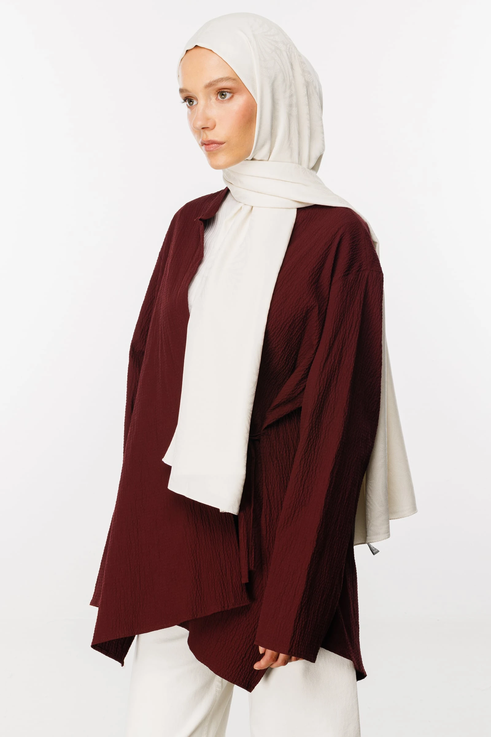 Toptan Artemis Desen İpeksi Jakar Şal - İnci