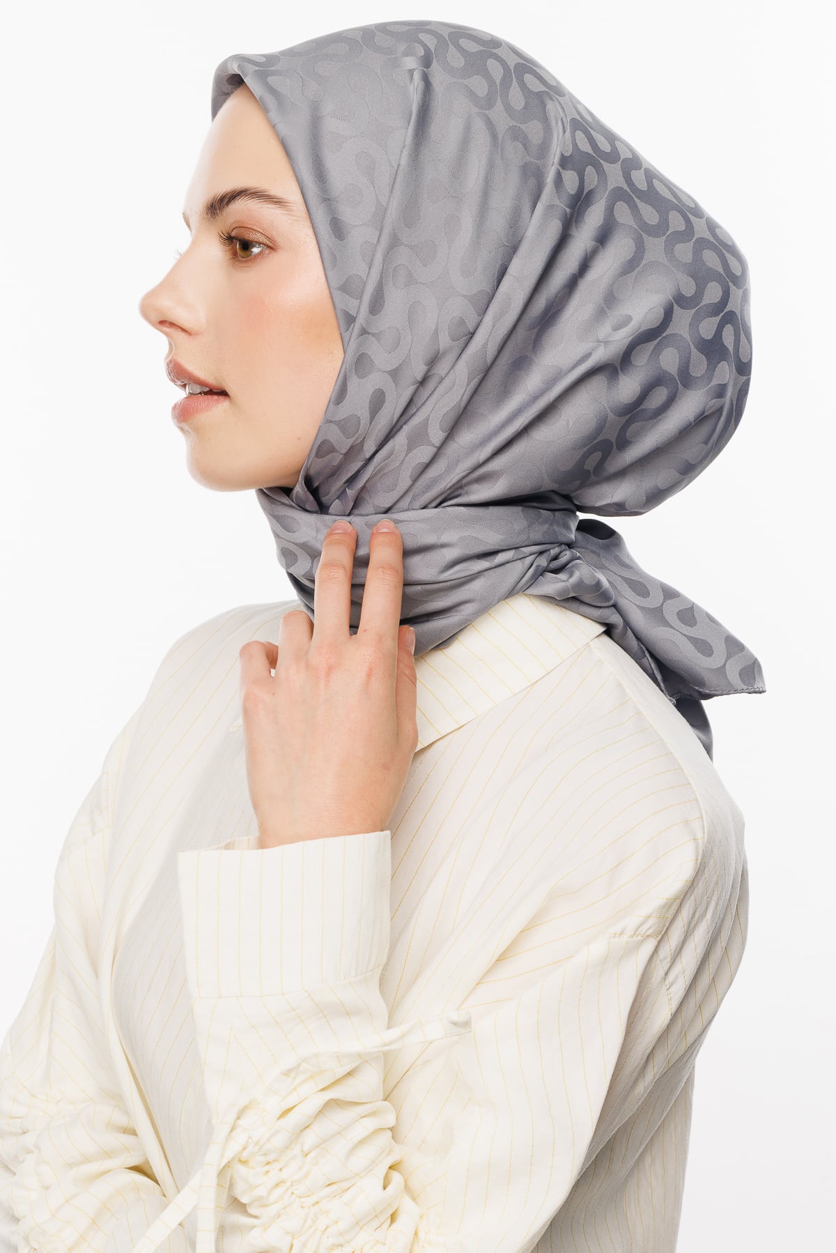 Toptan Moon Desen İpeksi Jakar Eşarp - Mineral Gri